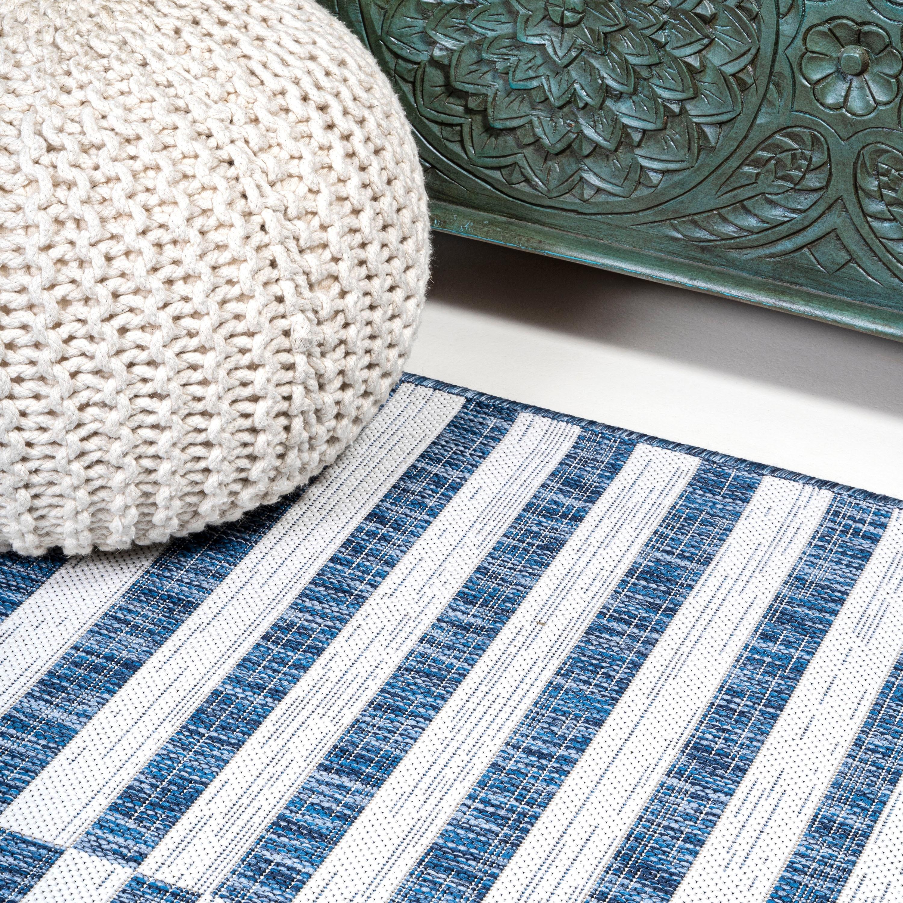 3'x5' Sukie Modern Offset Stripe Indoor/Outdoor Area Rug, Blue/Ivory - JONATHAN Y