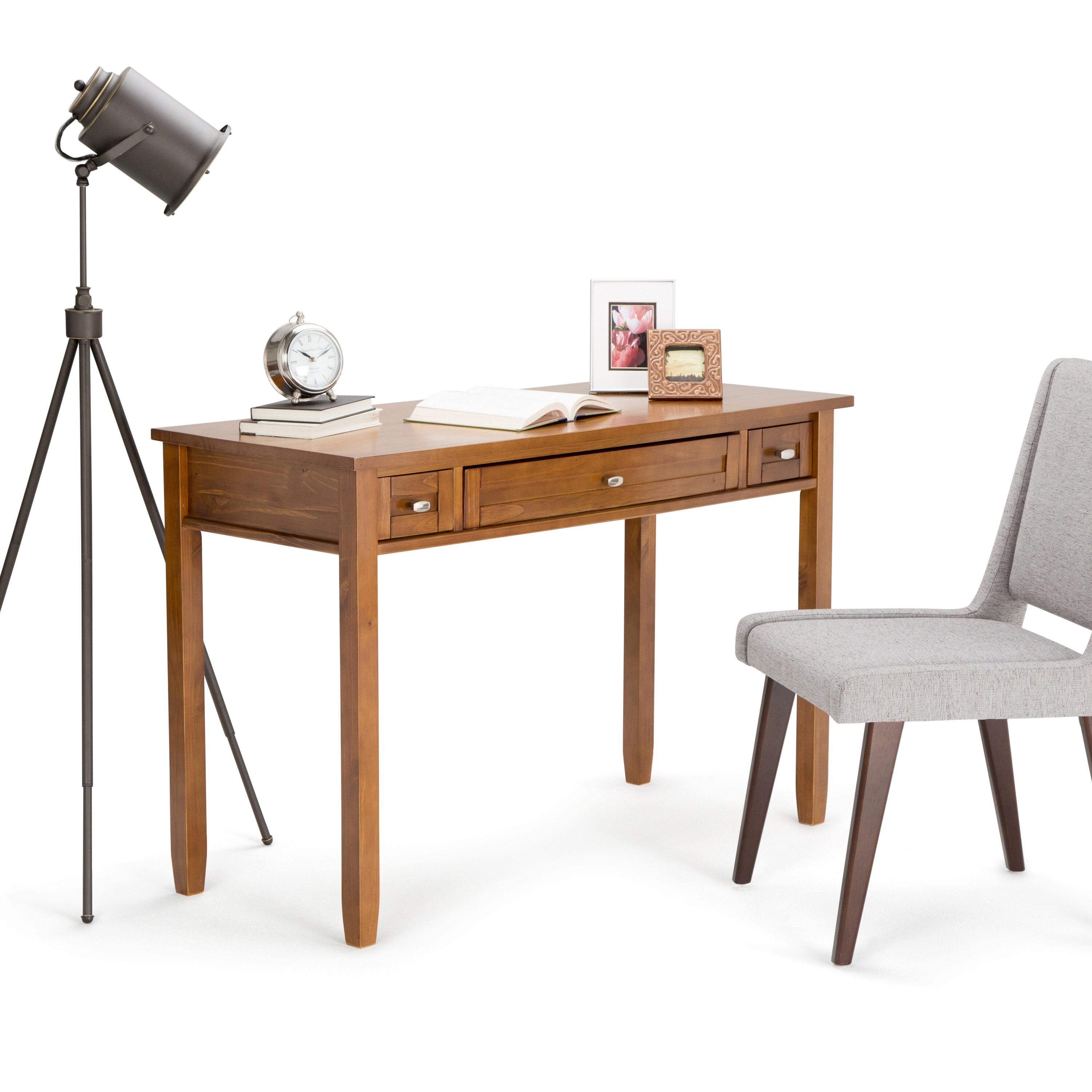 Simpli Home Warm Shaker 48"W Solid Wood Desk, Transitional Style with Keyboard Tray