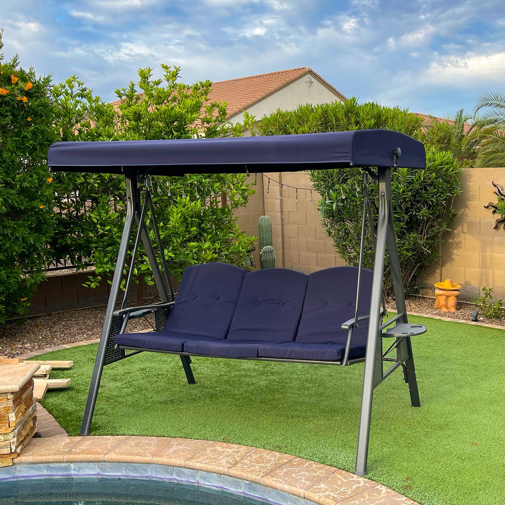 PURPLE LEAF 3 -person Gray Steel Outdoor Swing