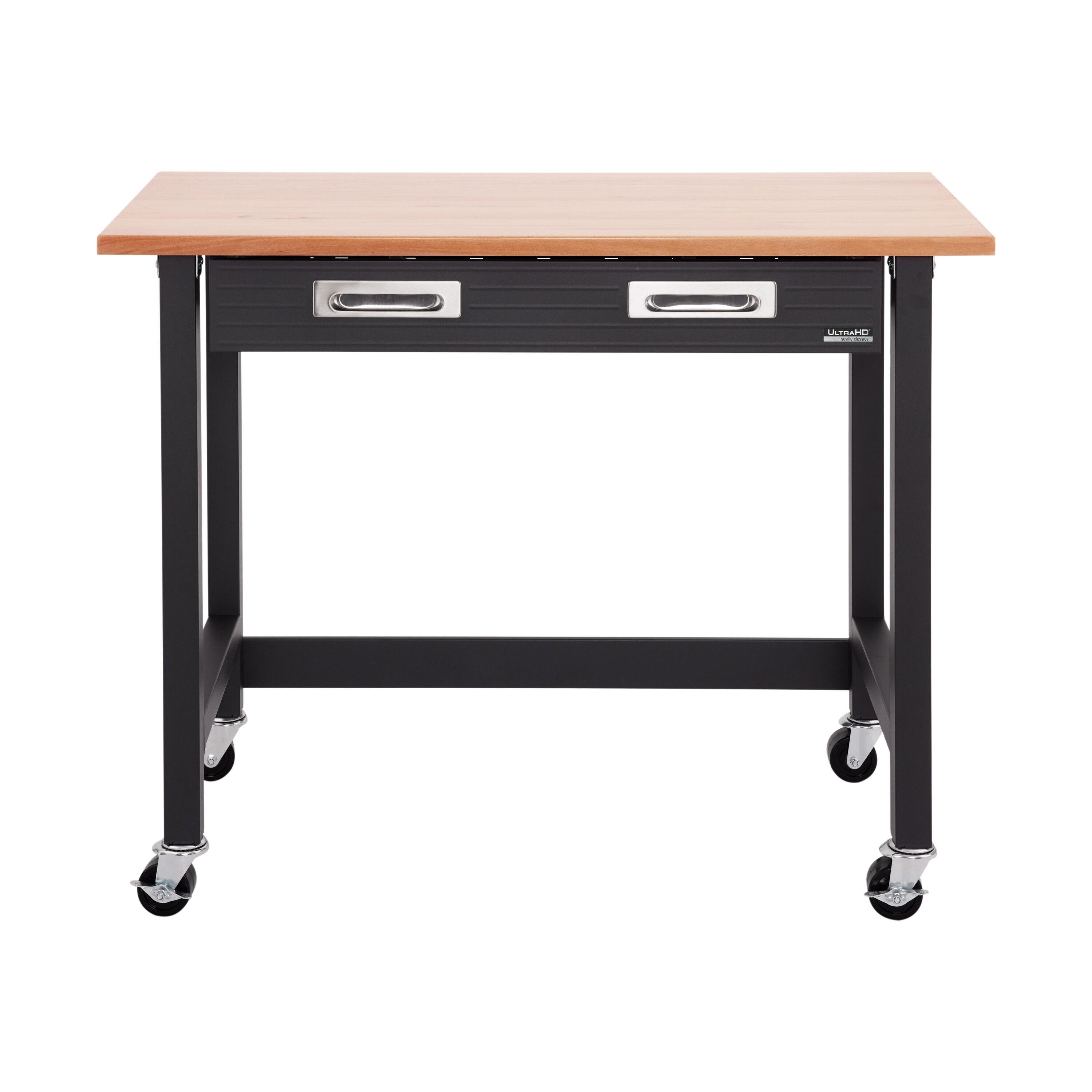 48" W Wood Top Workbench with Wheels