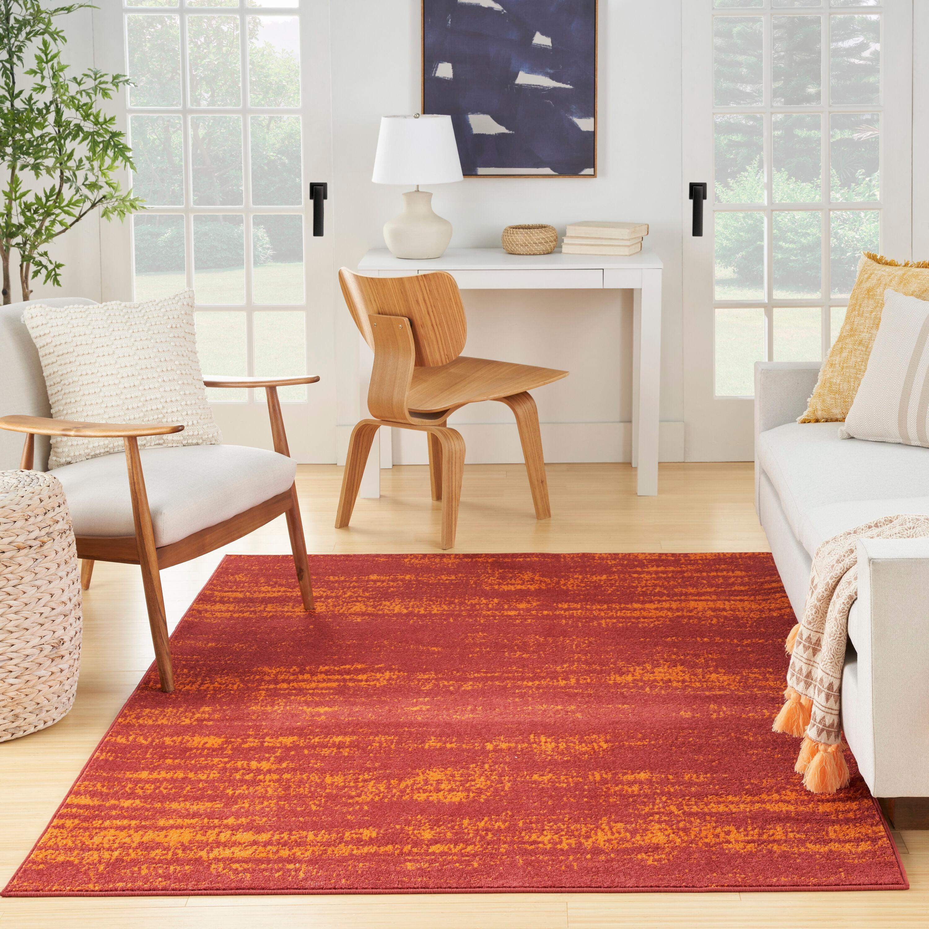 Nourison Essentials Abstract Low Pile Indoor Outdoor Area Rug 6' x 9' Red
