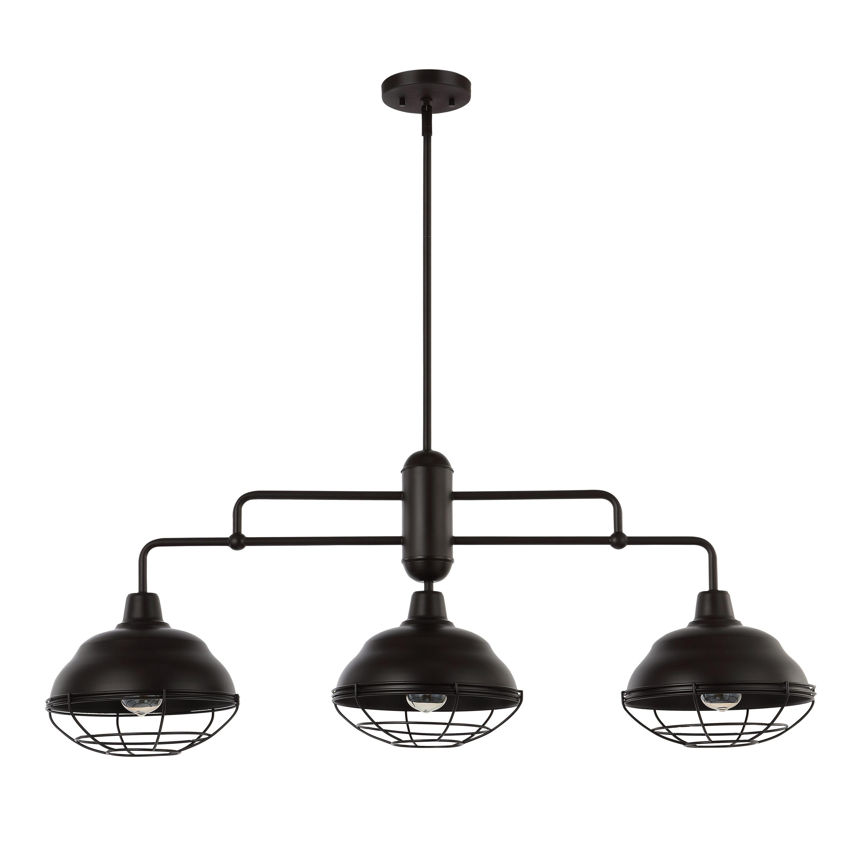 Levi 40.5" 3-Light Industrial Farmhouse Iron Linear LED Pendant, Oil Rubbed Bronze