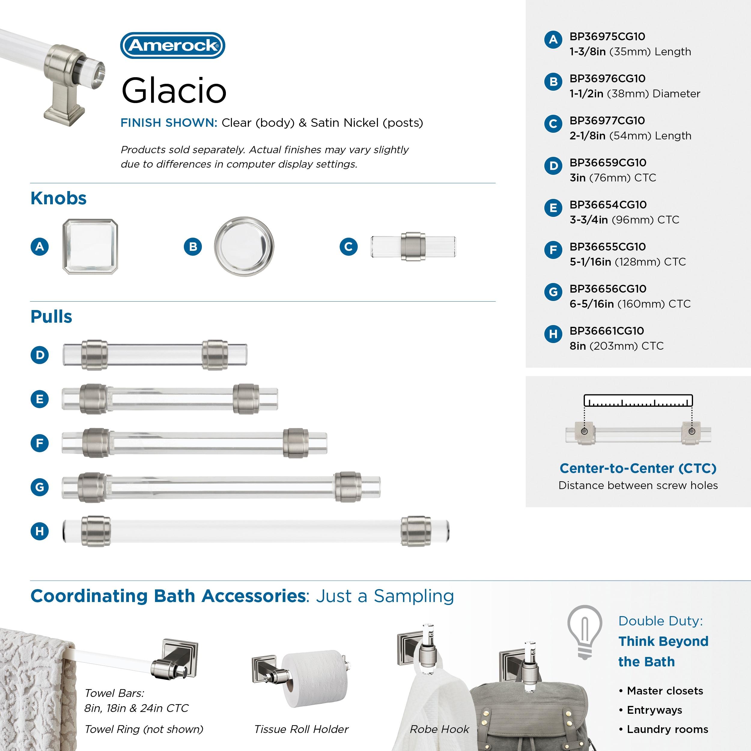 Amerock Glacio 3 inch (76mm) Center-to-Center Clear/Satin Nickel Cabinet Pull