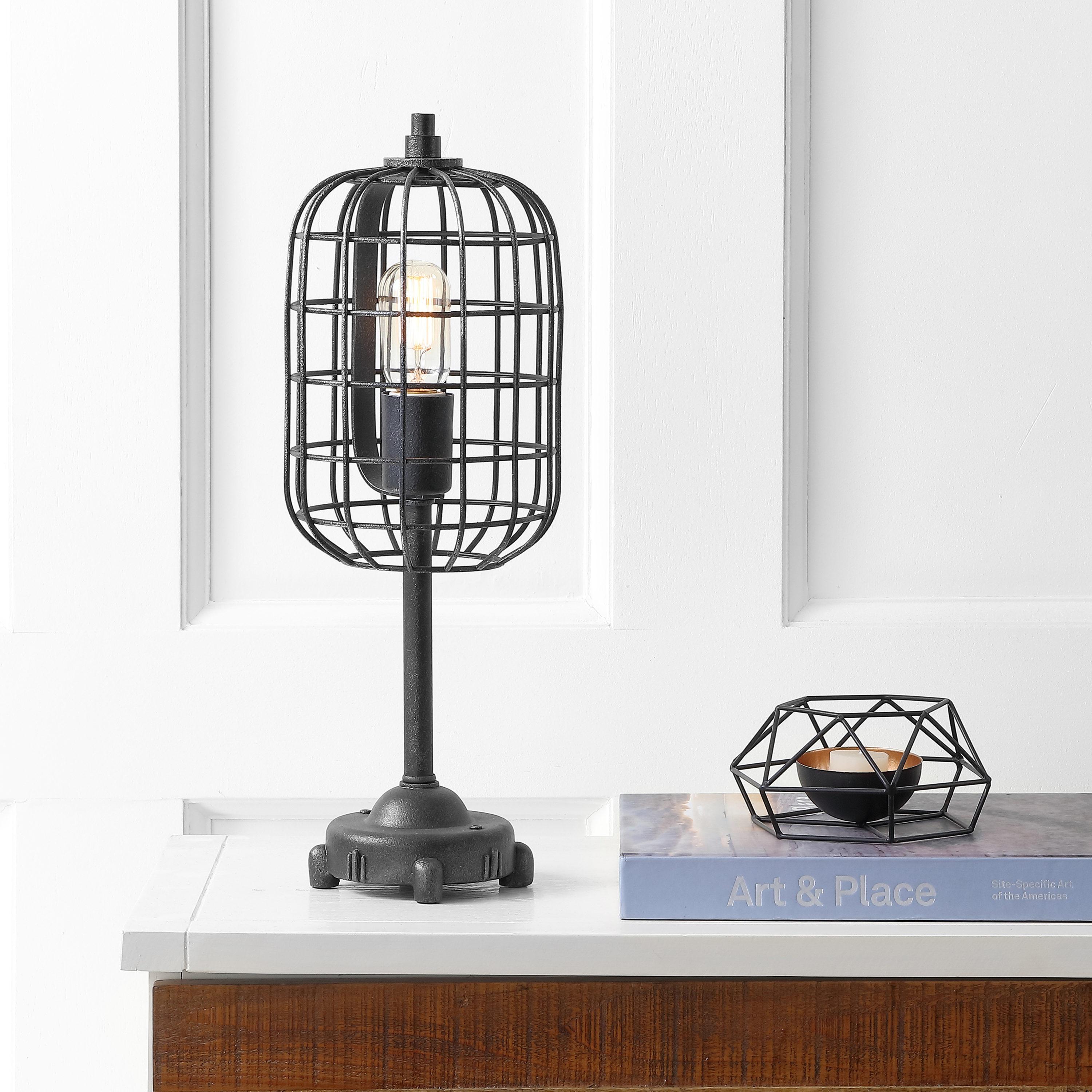 Edison Black Industrial Steel Table Lamp with Cage Shade