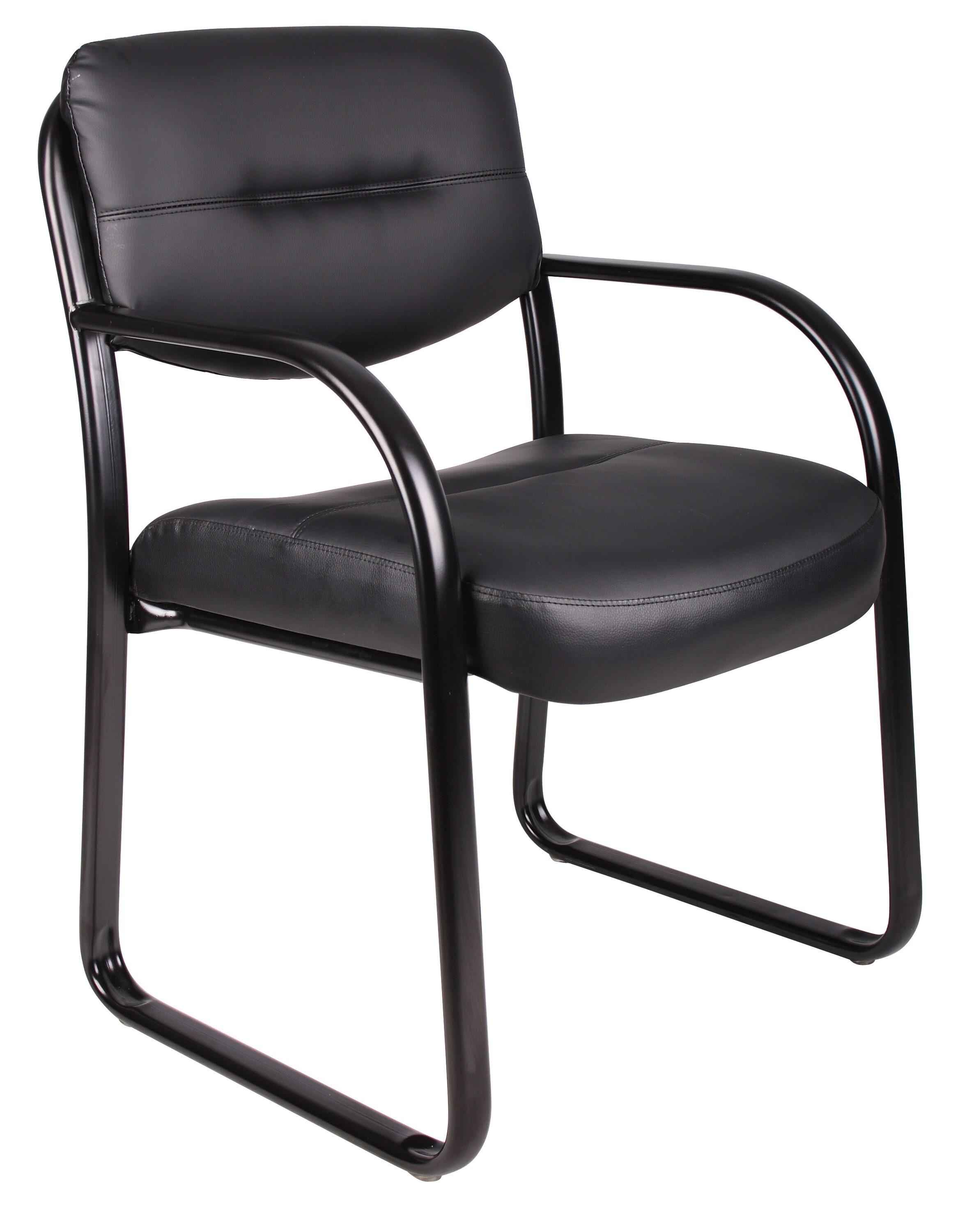 Boss Office Products Leather Sled Base Guest Chair Black: Upholstered, Metal Frame, Fixed Height