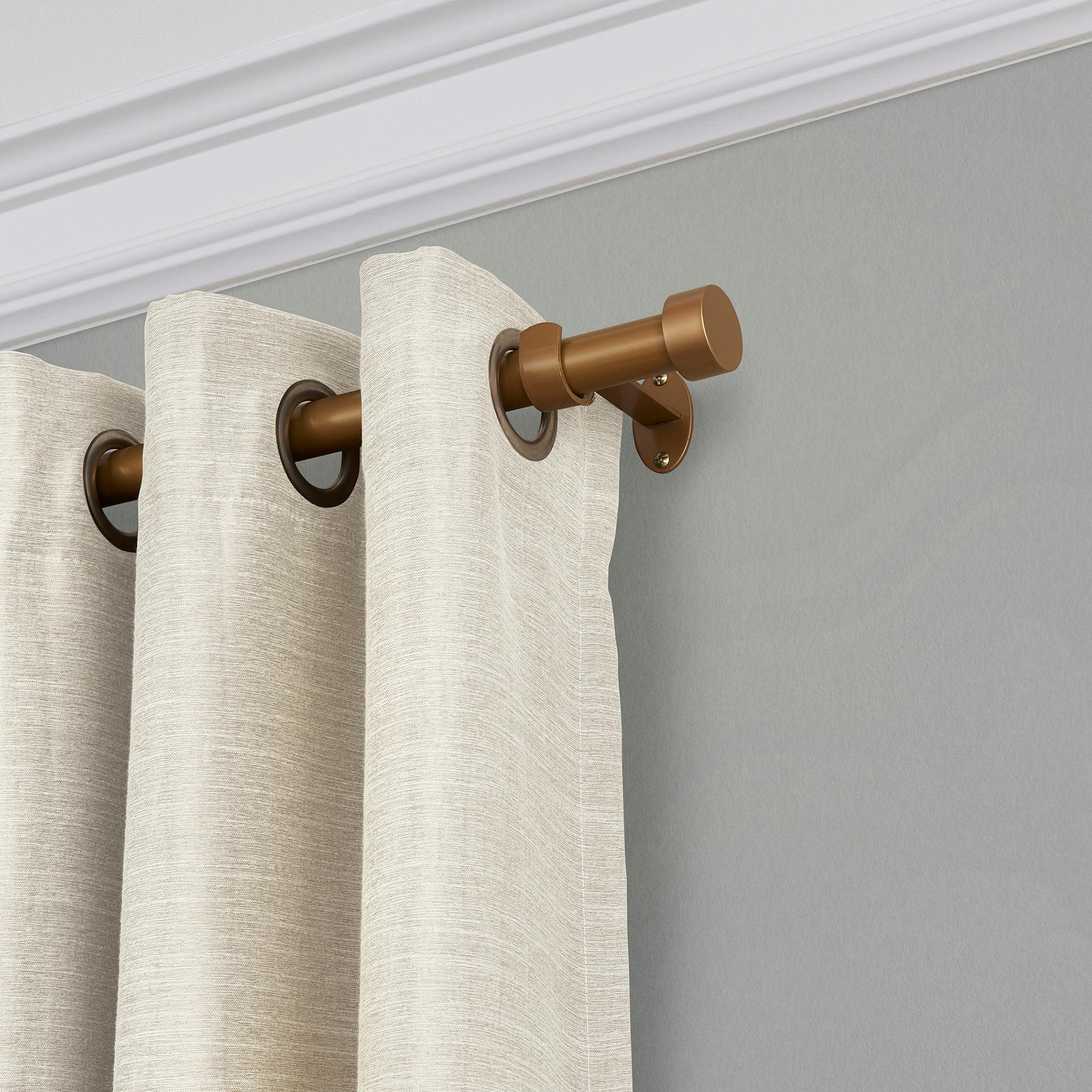 Serena 1" Window Drapery Single Curtain Rod with Contemporary Cap Finial - 48" - Soft Gold - Elrene Home Fashions