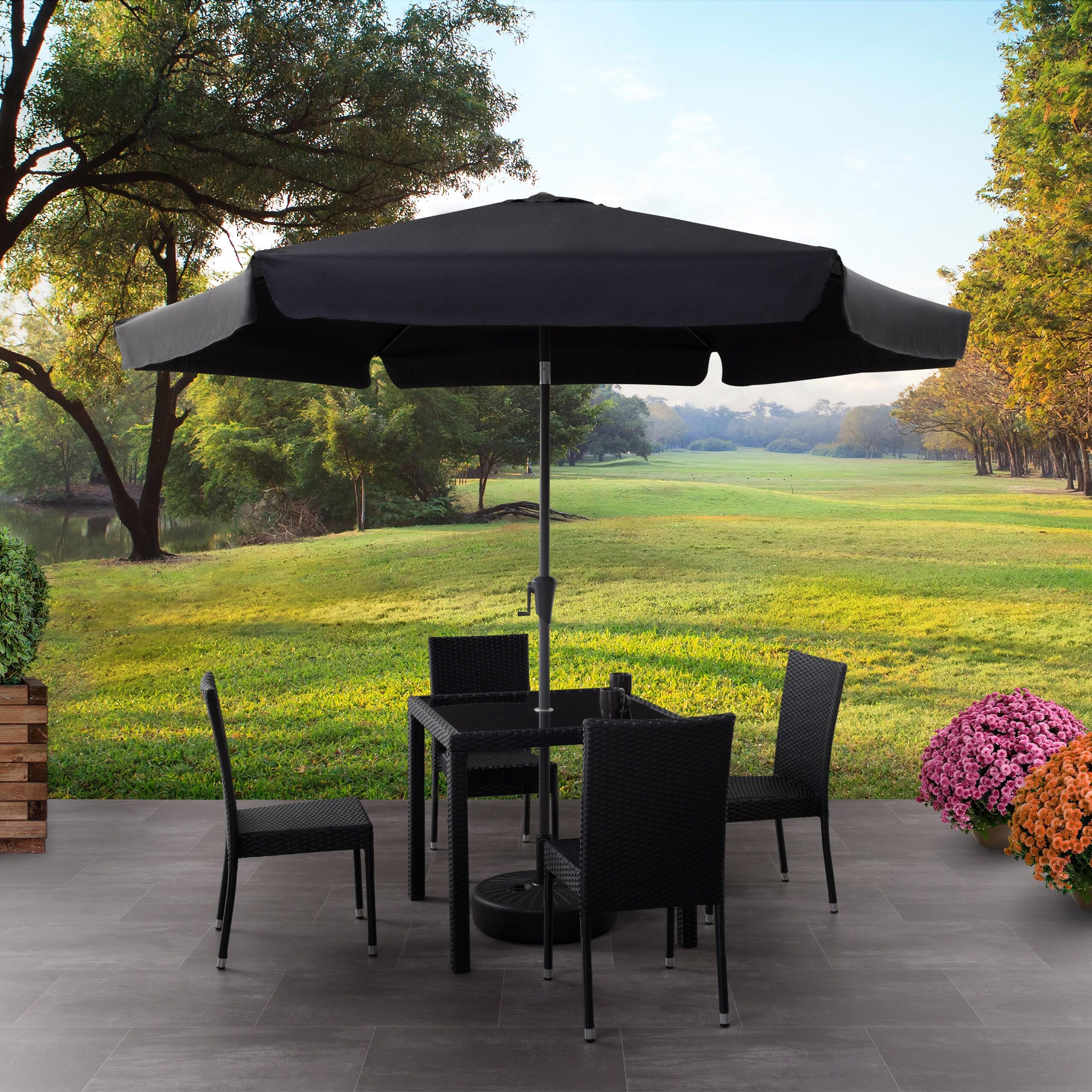 Round Modern Fabric & Steel Tilting Patio Umbrella in Black