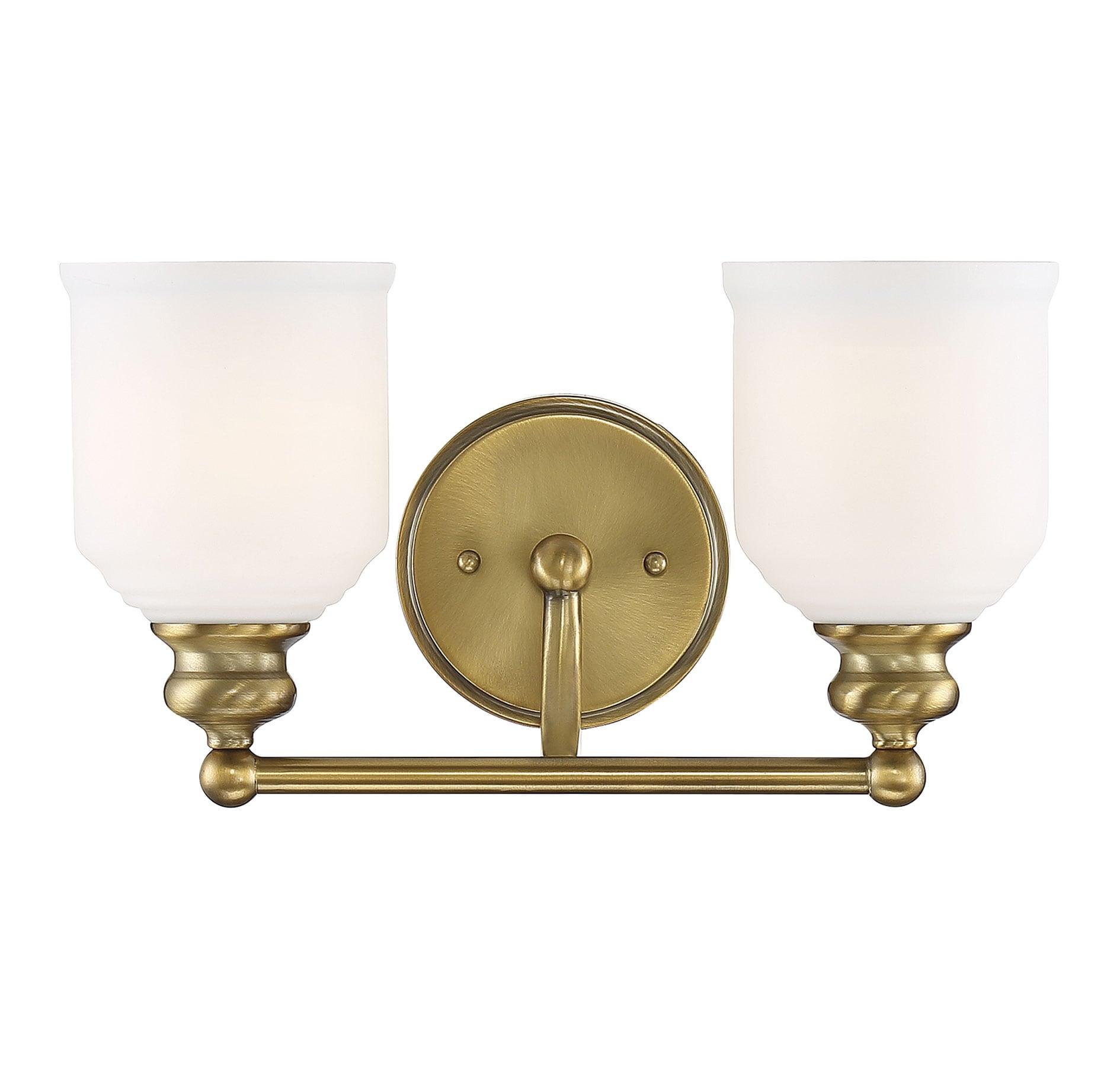 Melrose Warm Brass 2-Light Vanity Fixture with Opal Glass Shades