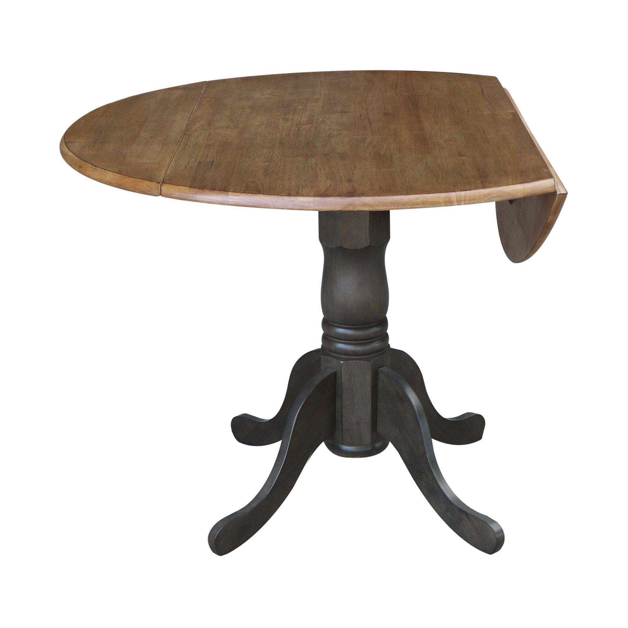 42" Mason Round Dual Drop Leaf Extendable Dining Table Hickory/Washed Coal - International Concepts: Solid Parawood, Pedestal Base