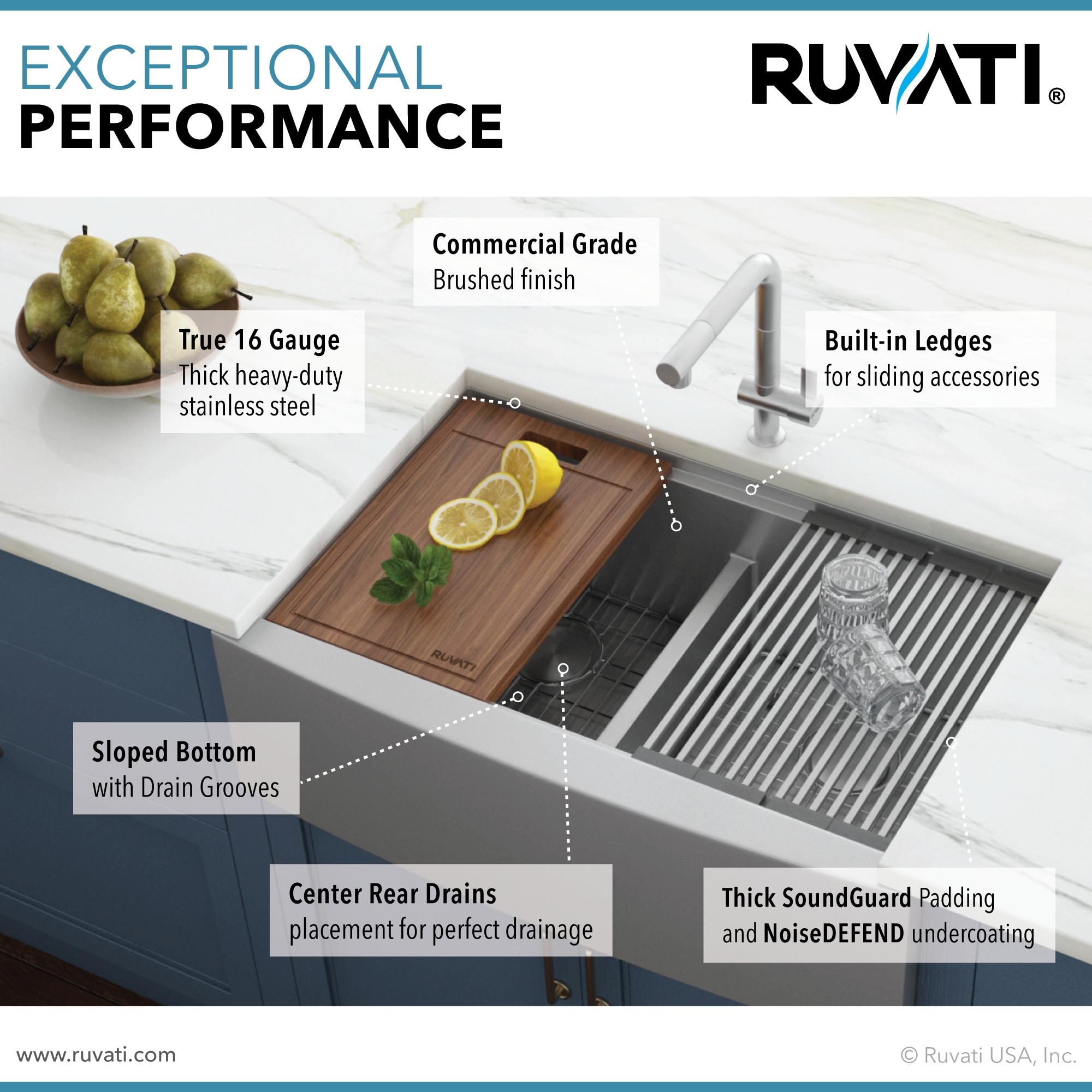 Ruvati RVH9301 Ruvati 36" Apron-front Workstation Low-Divide 50/50 Farmhouse Kitchen Sink Stainless Steel