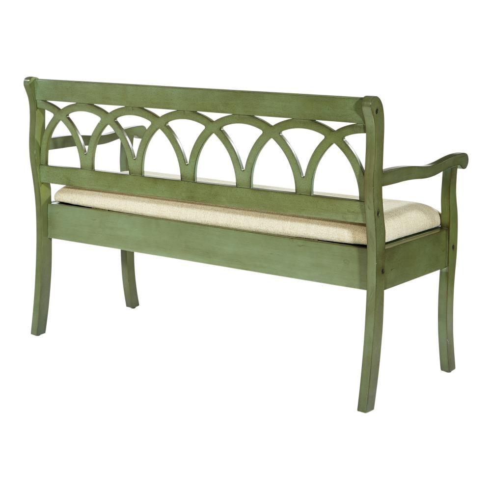 OSP Home Furnishings Coventry Storage Bench in Antique Sage Frame and Beige Seat Cushion K/D