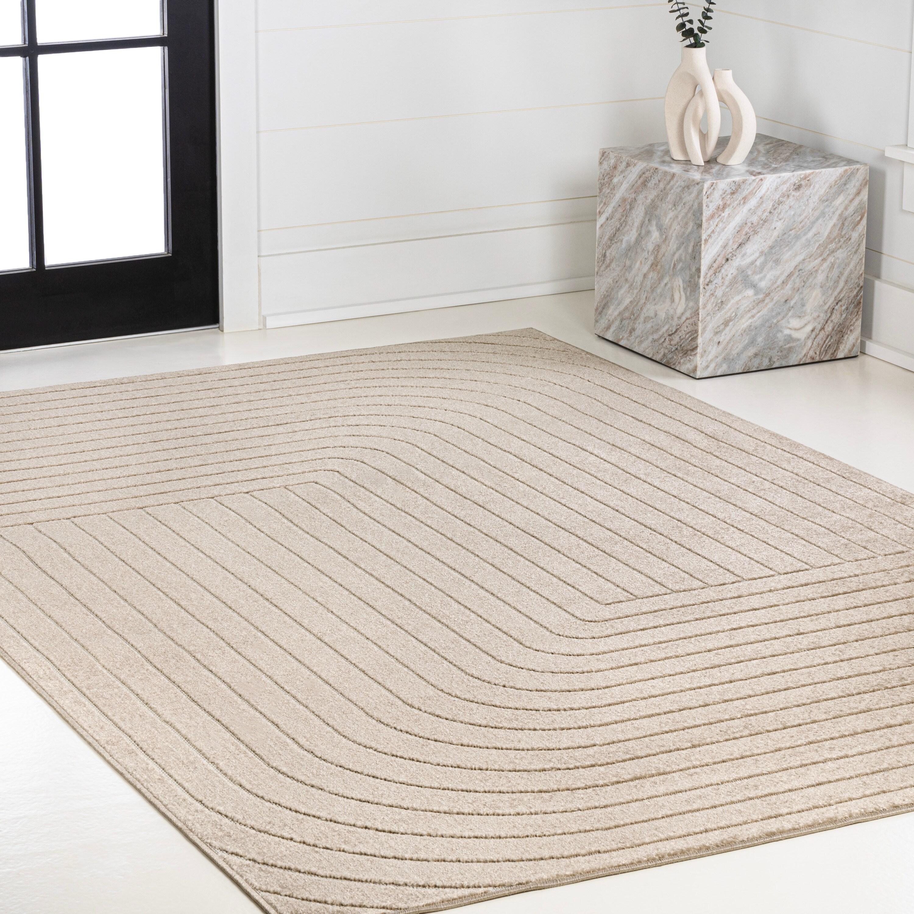 JONATHAN Y Odense High-Low Minimalist Angle Geometric Beige/Cream 8 ft. x 10 ft. Indoor/Outdoor Area Rug