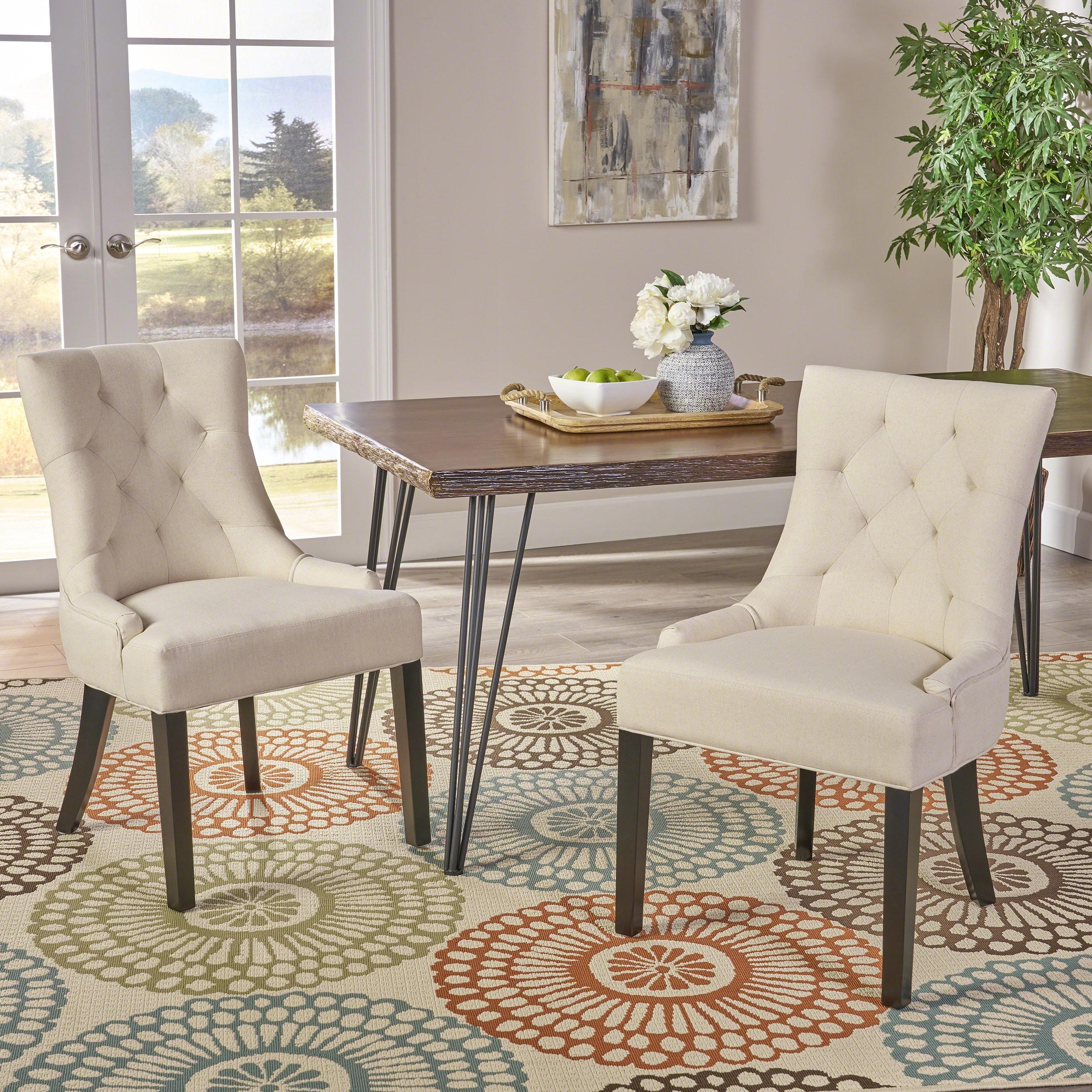 Set of 2 Hayden Tufted Dining Chairs Beige - Christopher Knight Home: Elegant Slipper Silhouette, Wood Legs