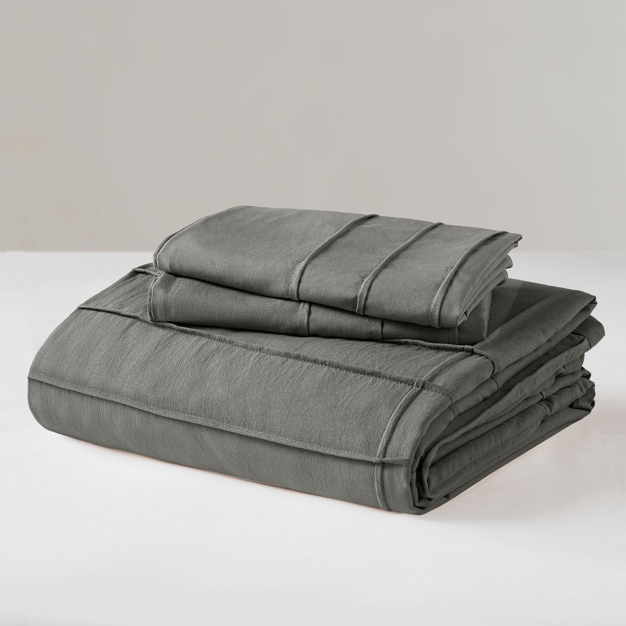 Comfort Spaces Grey Twin Size Duvet Cover Set - 2 Pieces Pintuck Pleated Duvet Cover All Season Lightweight, Extra Softness Pre-Washed Microfiber Twin Bedding Cover Shams, Twin/Twin XL