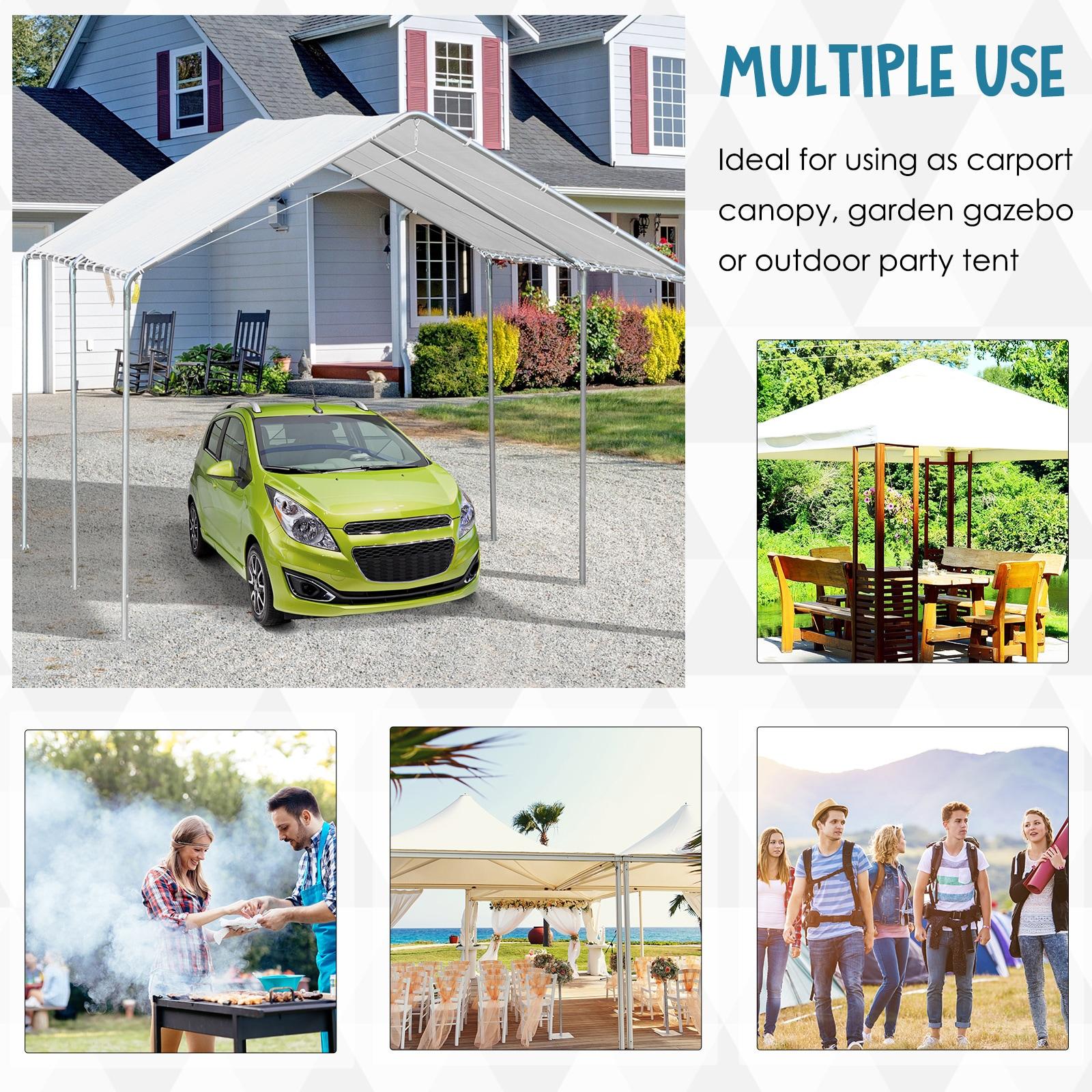 Outsunny Outsunny 10'x20' Carport Heavy Duty Galvanized Car Canopy with Included Anchor Kit, 3 Reinforced Steel Cables, White