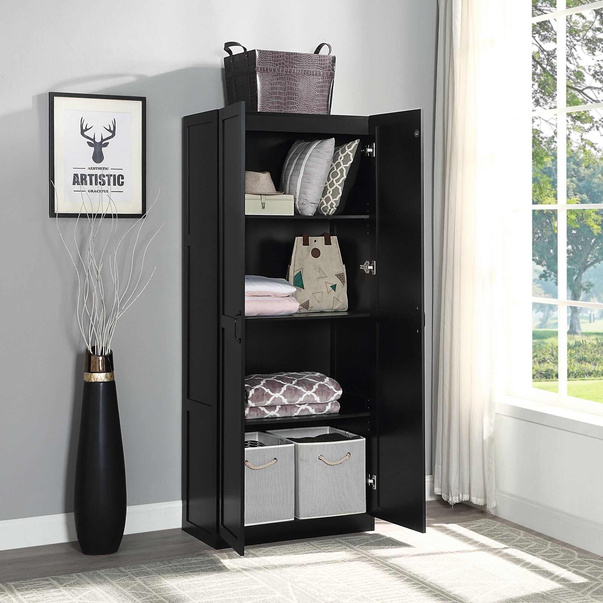 Hopkins Modern 4 Shelf Storage Closet Black - Manhattan Comfort: MDF, European Hinges, 71" High