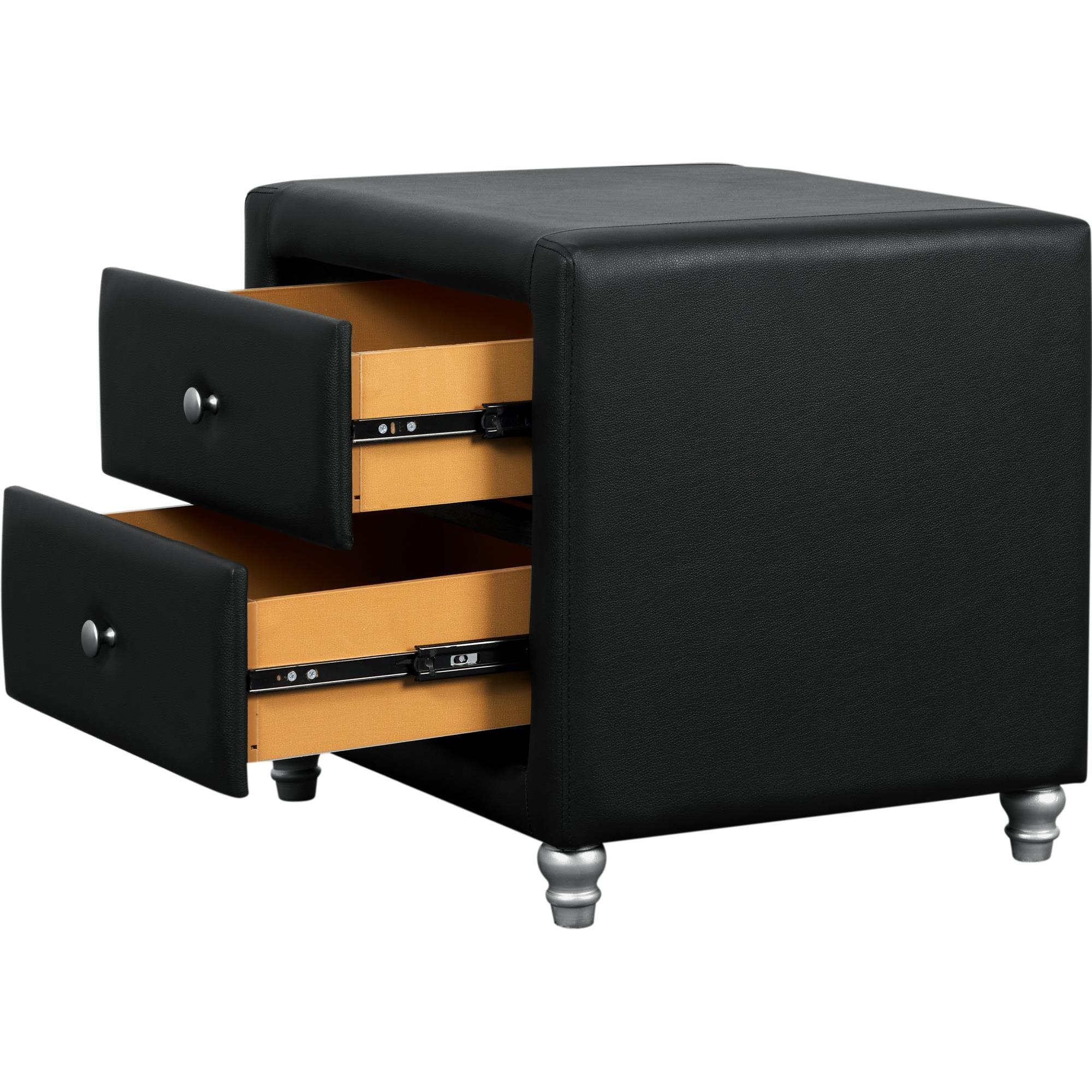 Camden Isle Upholstered 2 Drawer Nightstand in Black Faux Leather