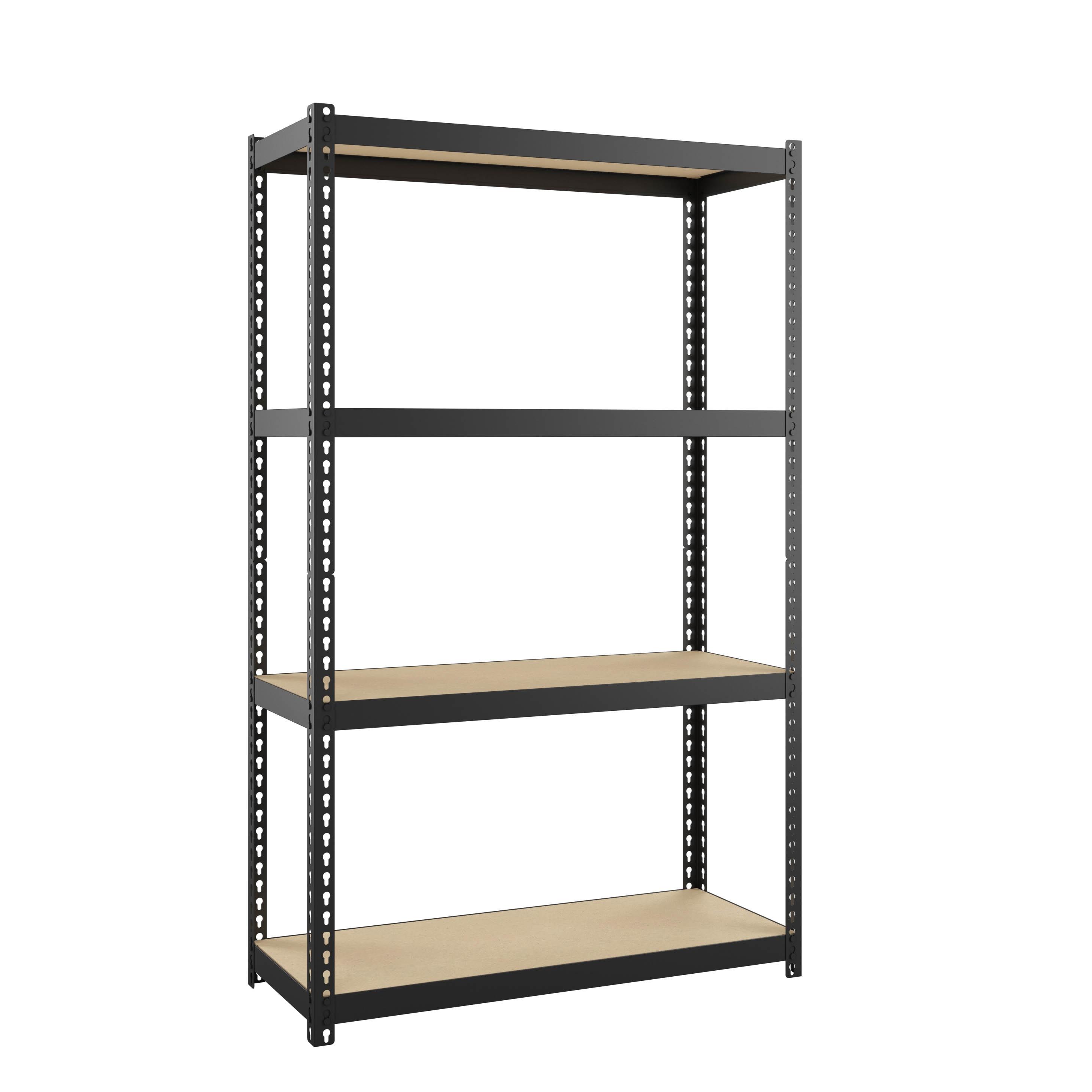 Black Riveted Steel 4-Shelf Garage Storage Unit