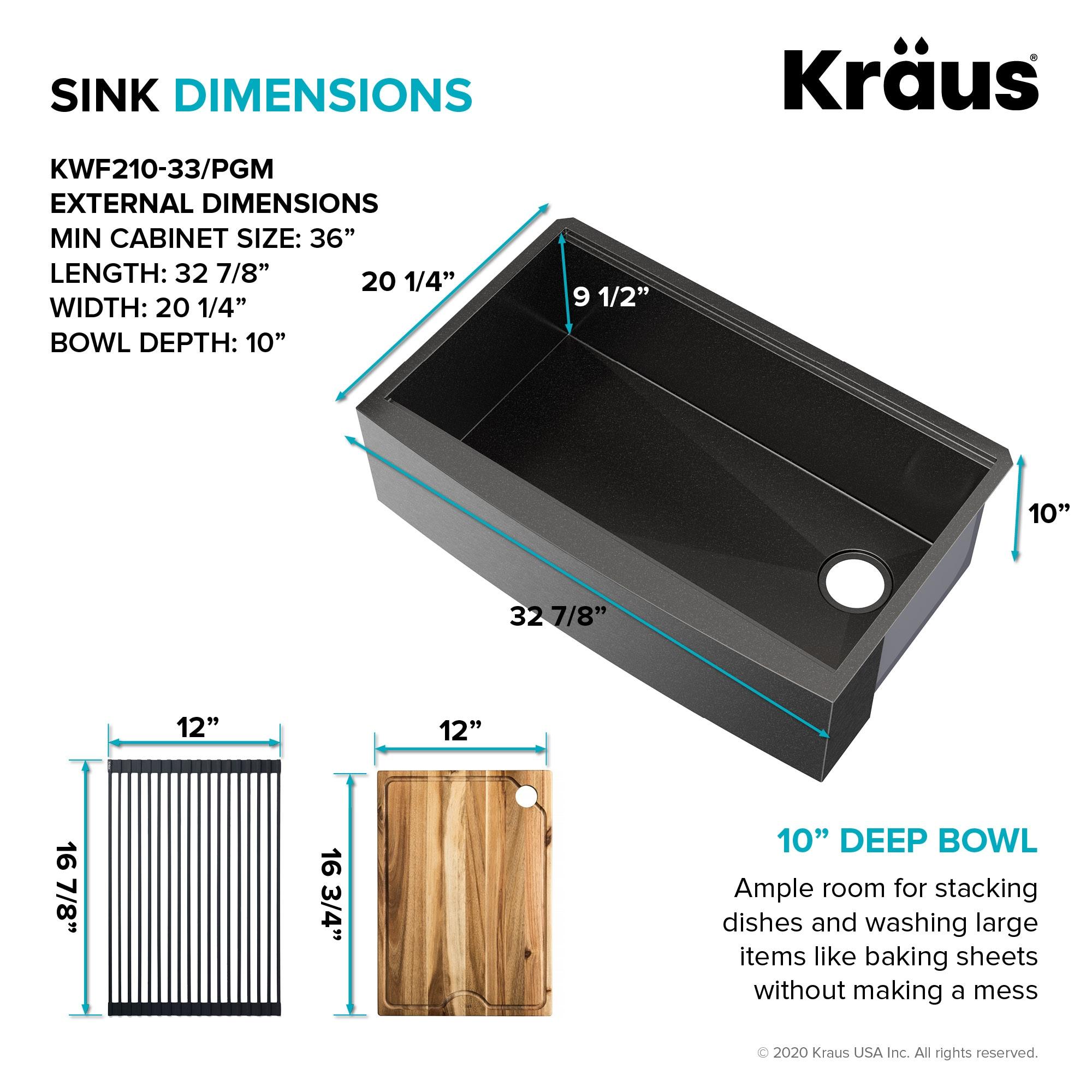 KRAUS Kore™ Workstation 33" L Farmhouse Apron Front 16 Gauge Black Stainless Steel Single Bowl Kitchen Sink