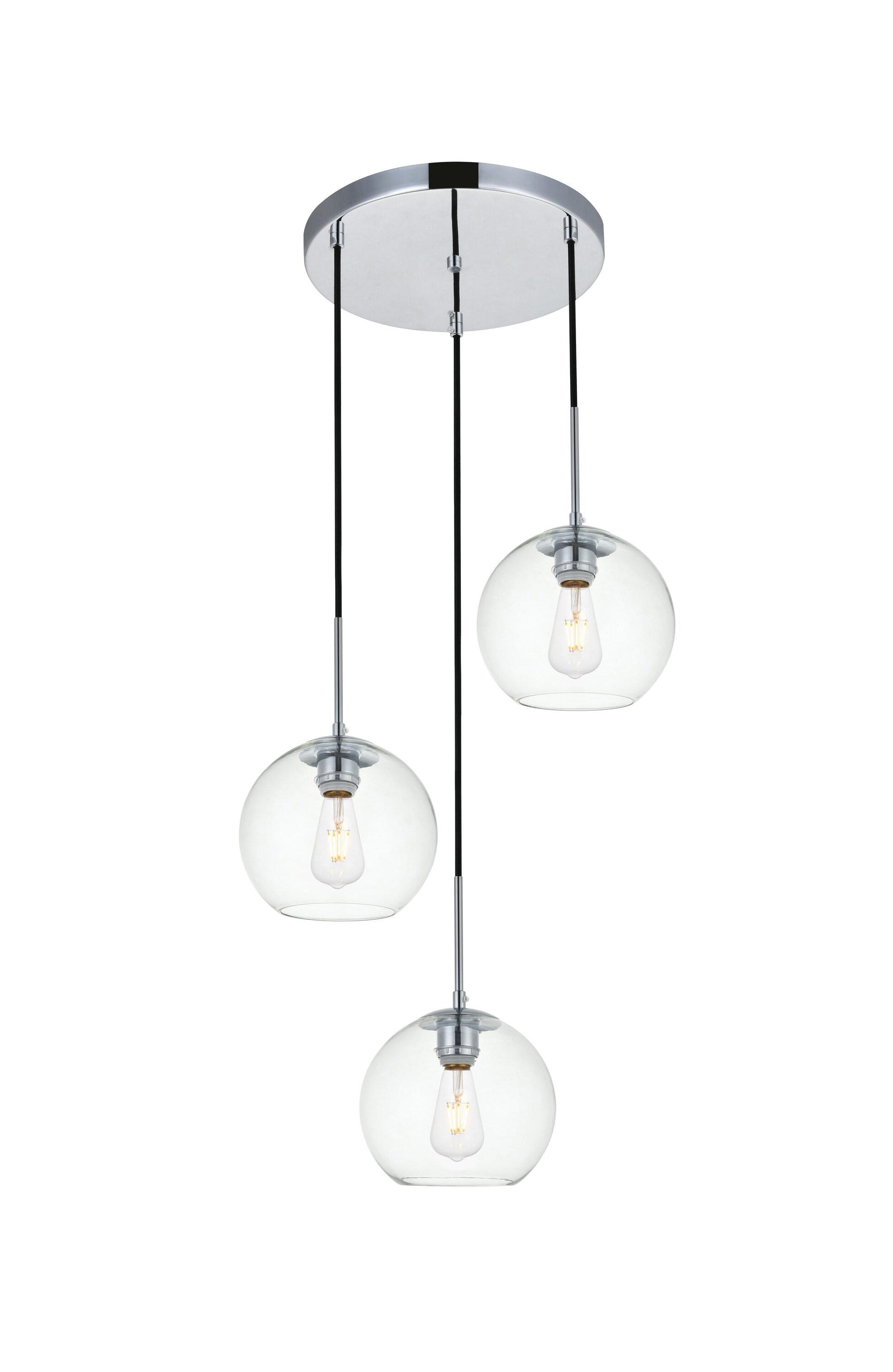 Elegant Lighting Baxter 3-Light Chrome Pendant Fixture with Clear Glass Globes
