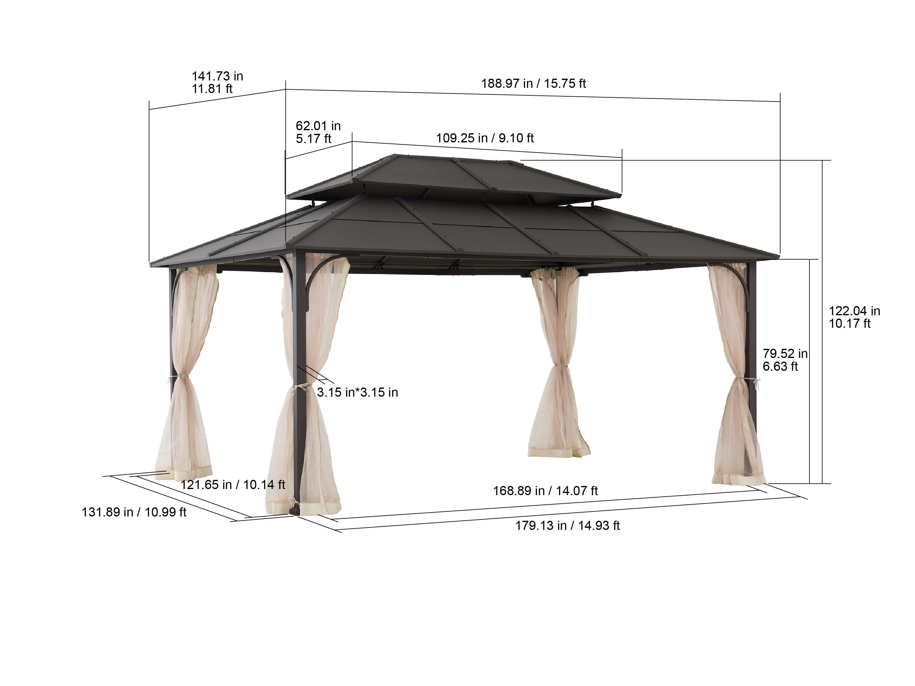 Sunjoy Sunjoy Hardtop Gazebo 12 x 16 ft. Outdoor Gazebo, Heavy Duty Steel Frame Gazebo, Double Tiered Metal Gazebo with Ceiling Hook and Removable Netting Sidewalls