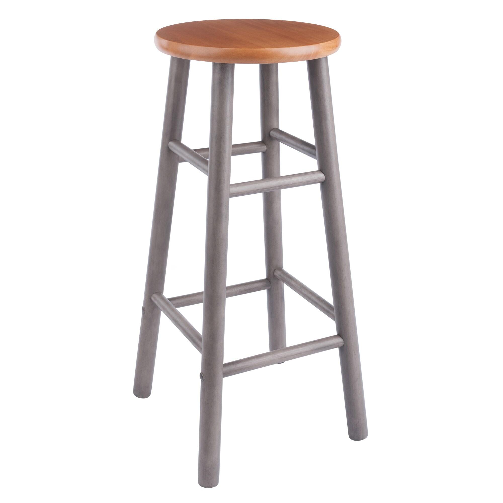 Winsome Wood Huxton 2-PC Bar Stools, Oyster Gray & Teak Finish