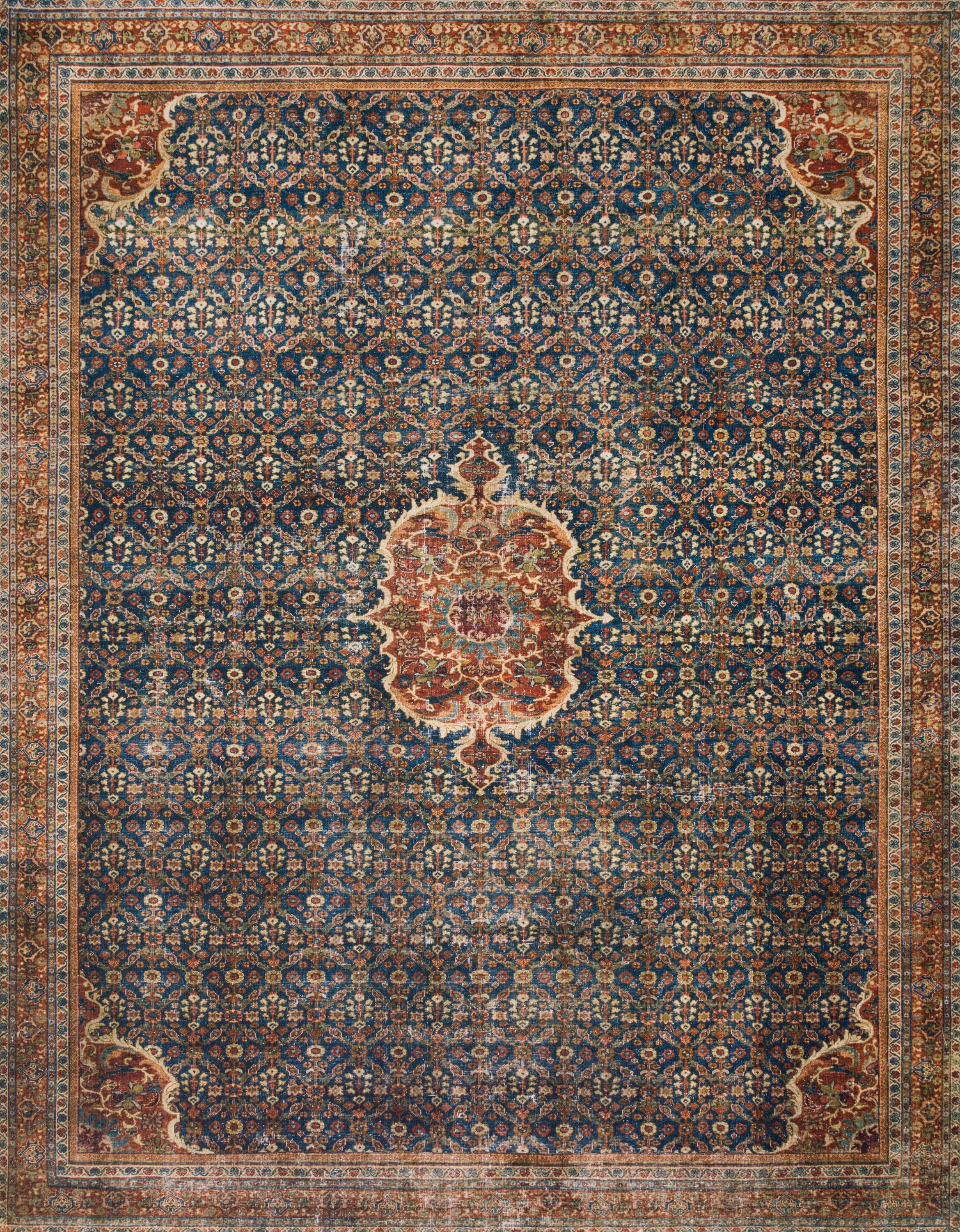 Loloi II Layla Printed Oriental Distressed Cobalt Blue / Spice Area Rug