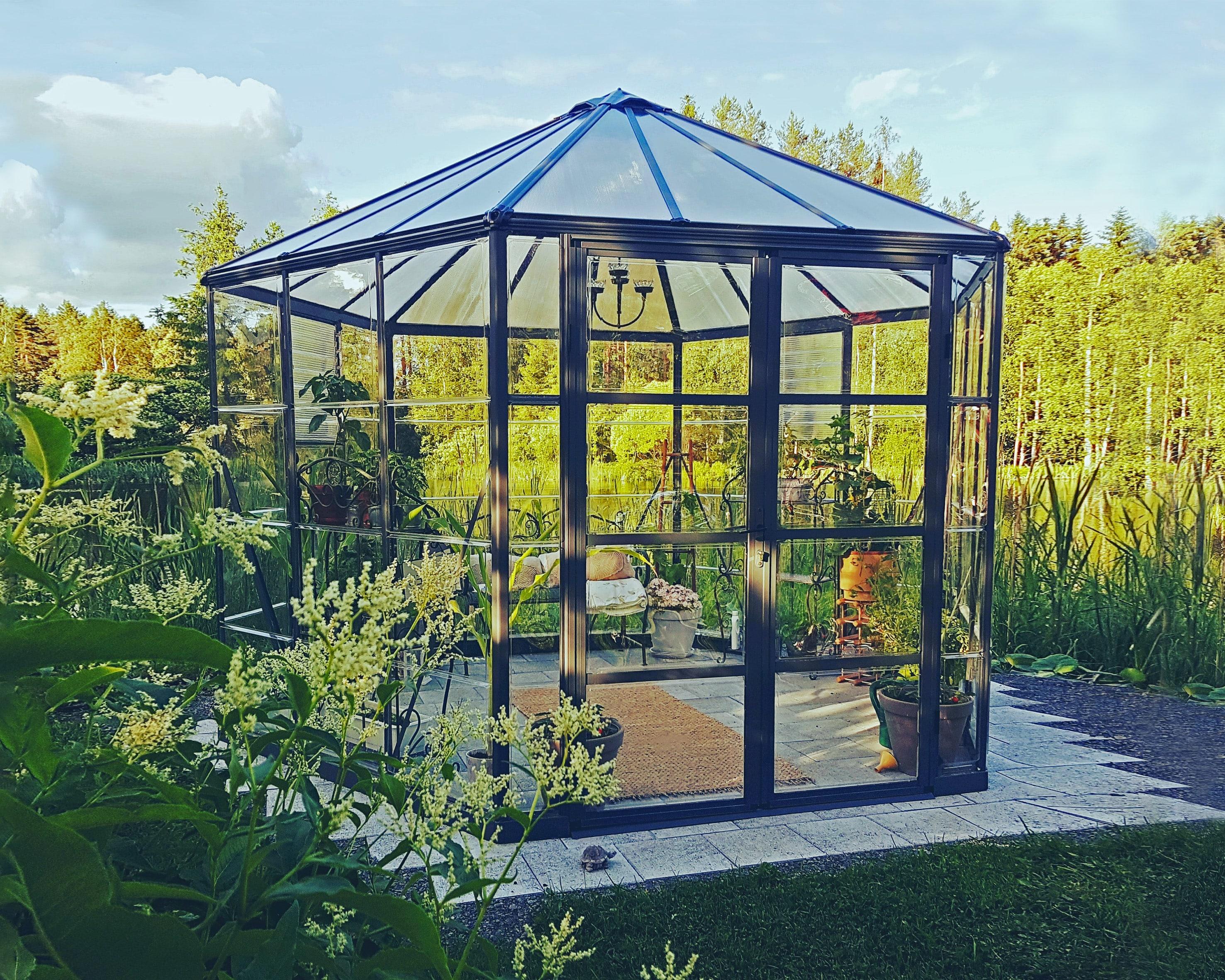 Canopia Palram - Canopia Oasis 12' x 10' Hexagonal Walk-In Hobby Polycarbonate Aluminum Frame Greenhouse Outdoor Living Structure - Gray
