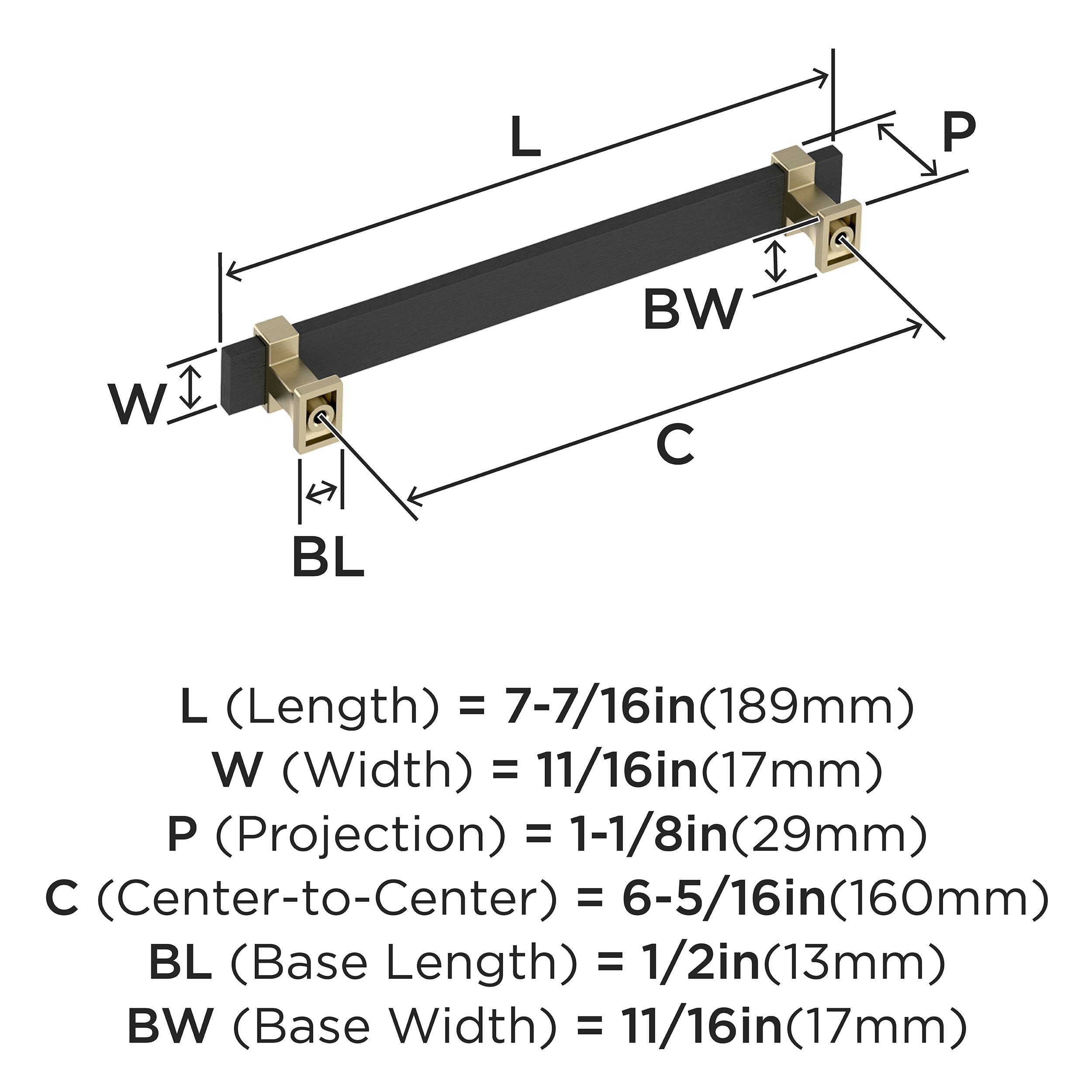 Amerock Overton 6-5/16 inch (160mm) Center-to-Center Brushed Matte Black/Golden Champagne Cabinet Pull