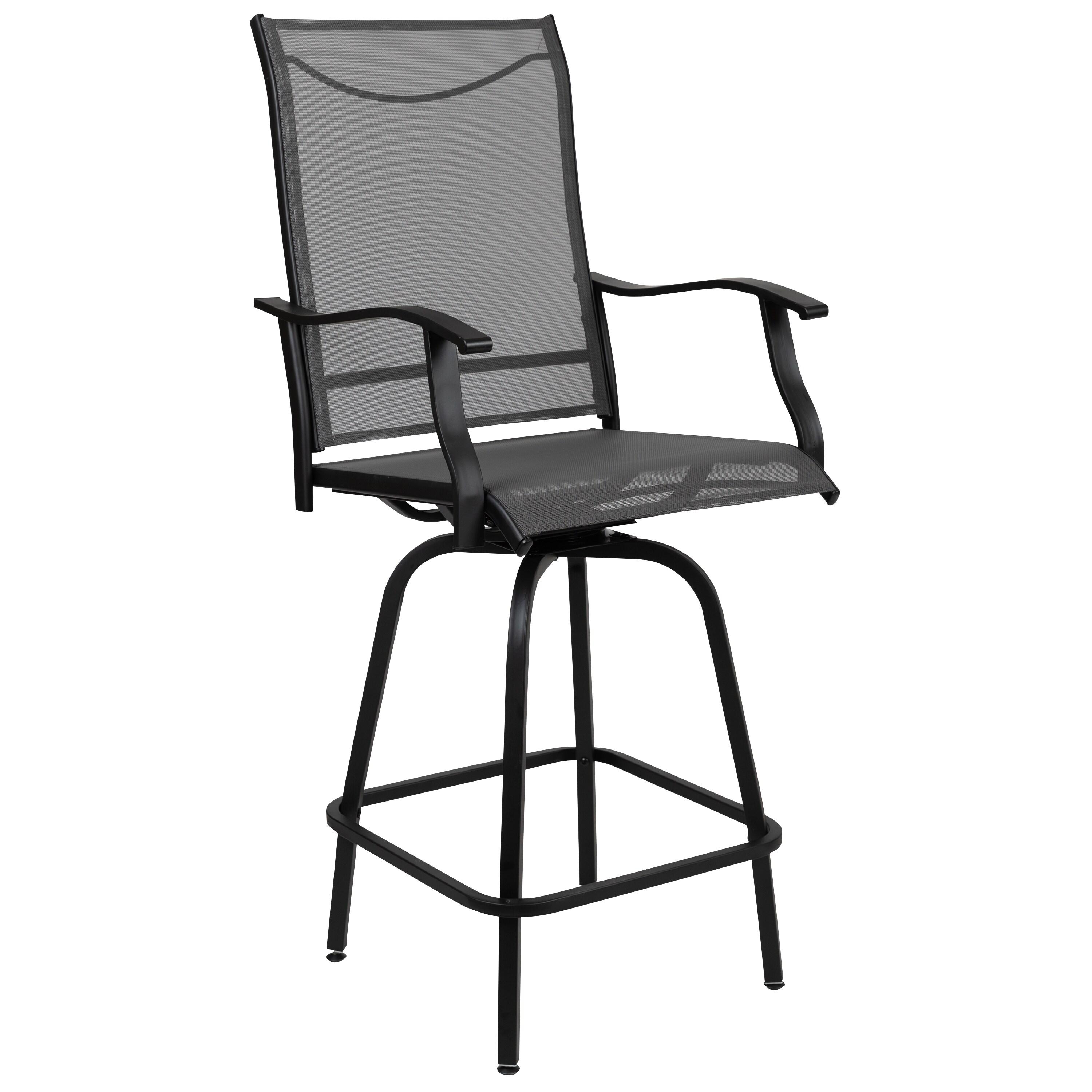 Flash Furniture Patio Bar Height Stools Set of 2, All-Weather Textilene Swivel Patio Stools and Deck Chairs with High Back & Armrests in Gray