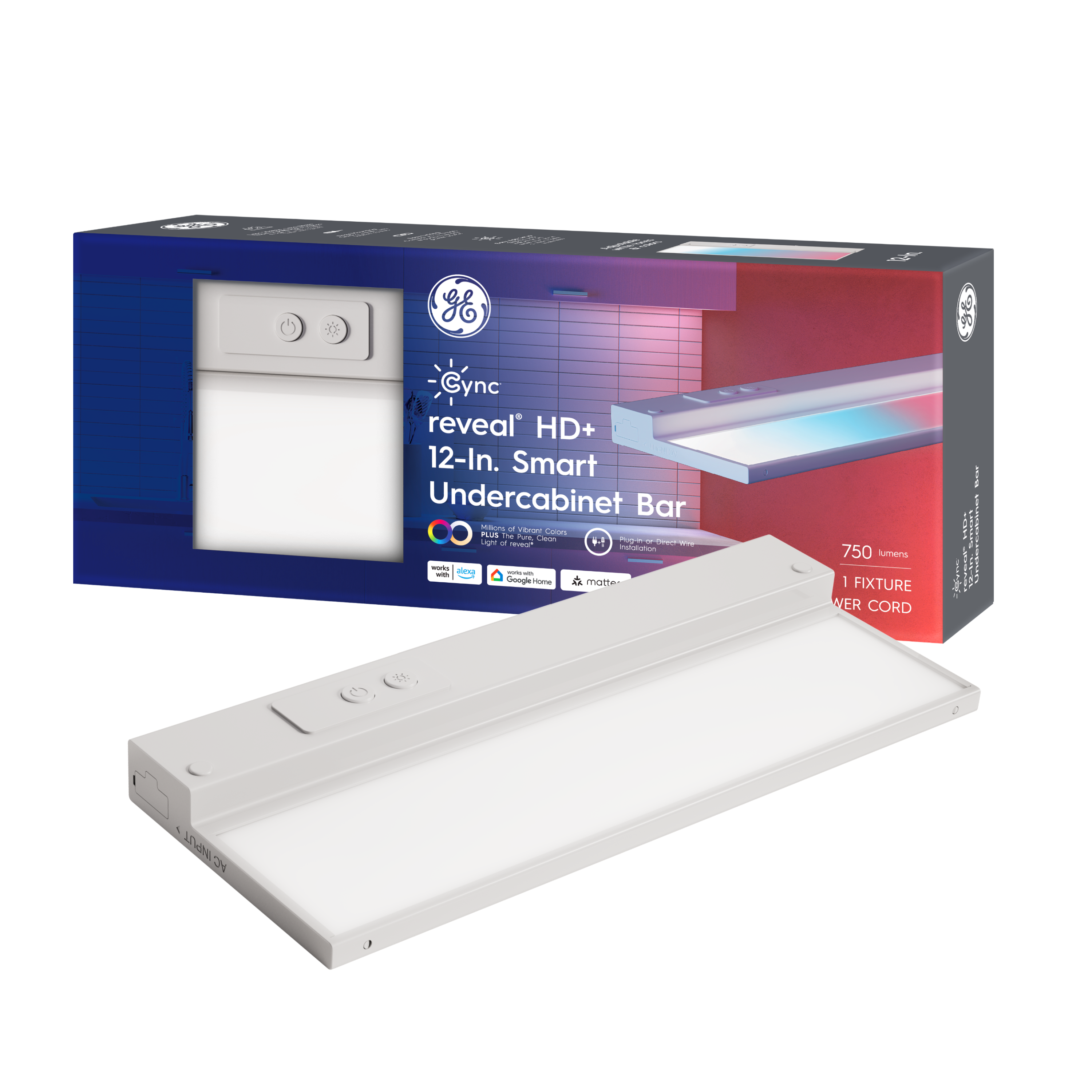 GE Household Lighting 12" Undercabinet Light Fixture: LED, 750 Lumens, 3000K, Plastic, Multicolored, Push Button, 5-Year Warranty