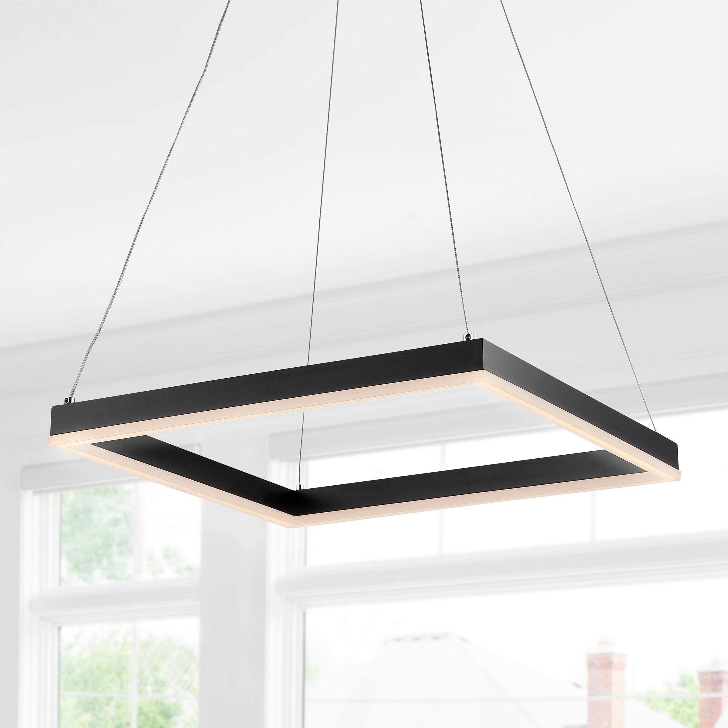 15.75" 1-Light Nero Square Modern Contemporary Aluminum Integrated LED Hoop Pendant Black - JONATHAN Y: ETL Listed, Adjustable Height