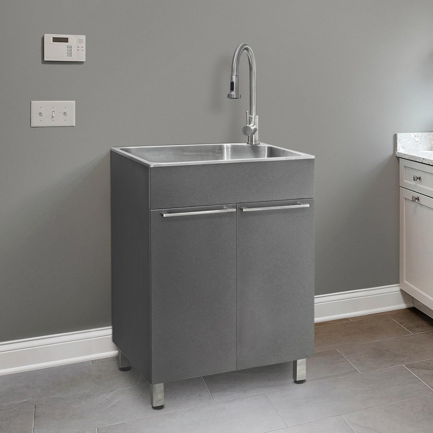 All-In-One 24.1" L x 21.3" W Free Standing Laundry Sink with Faucet