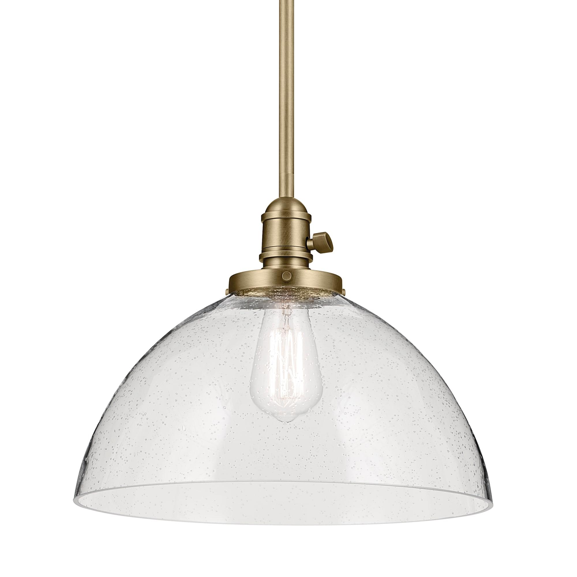 KICHLER Avery 11" 1-Light Dome Pendant with Clear Seeded Glass in Natural Brass, for Kitchen Island, Dining Table, (11" x 14"), 43912NBR