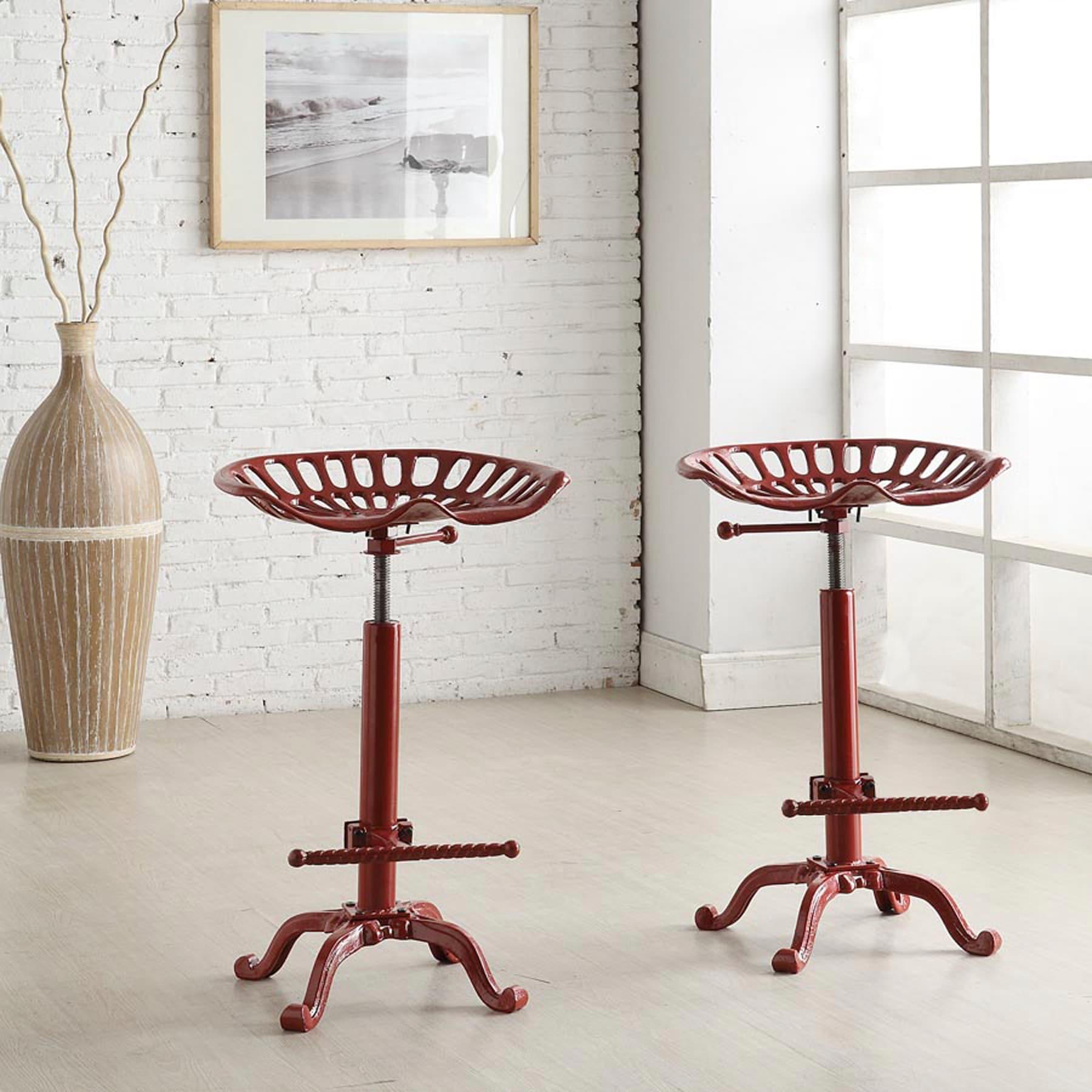 Carolina Living Adjustable Tractor Seat Counter Height Barstool Metal/Red: Wrought Iron Design, Spot Clean, 300lb Capacity