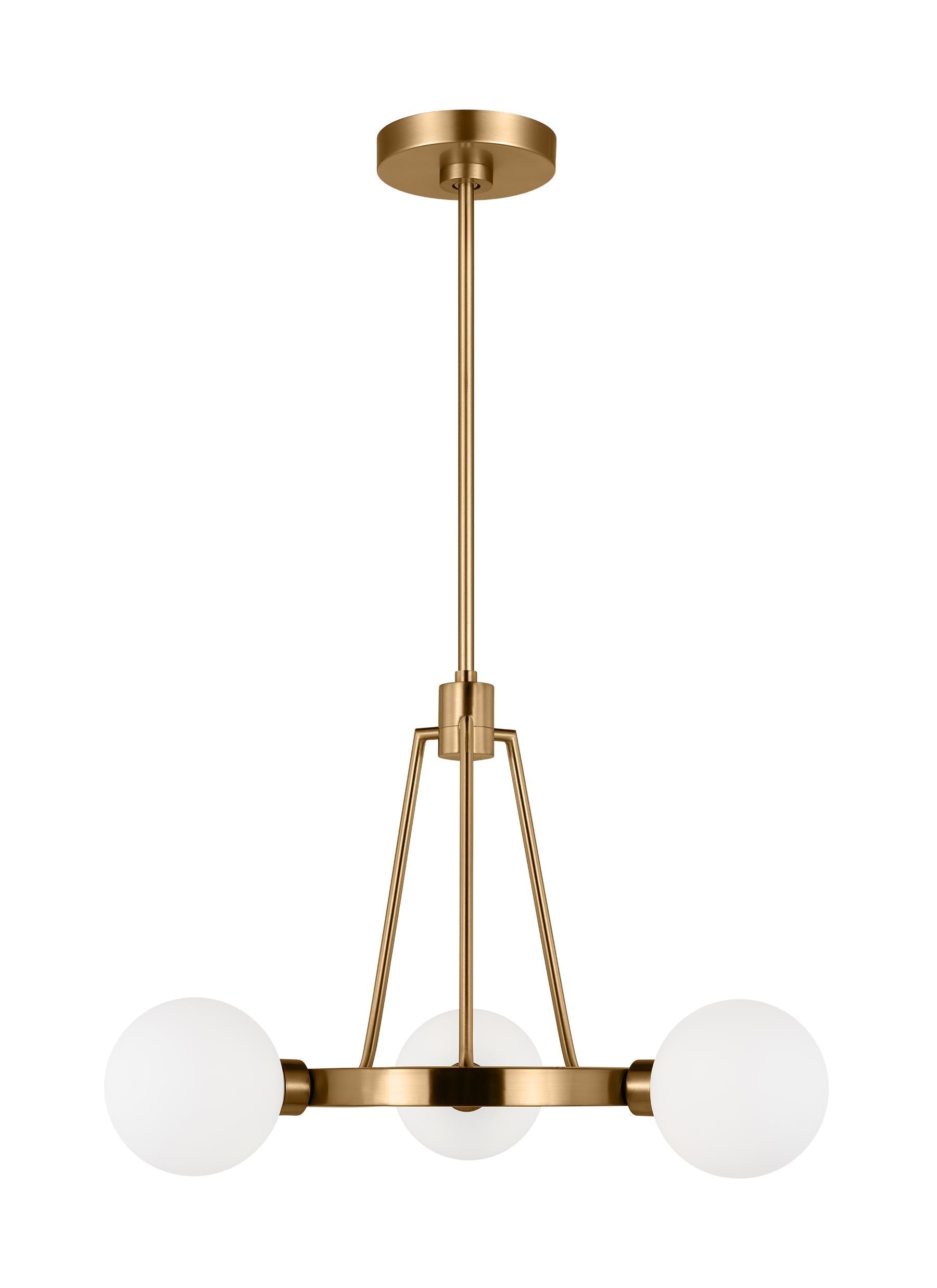 Satin Brass Minimalist 3-Light Chandelier with Milk Glass Shades