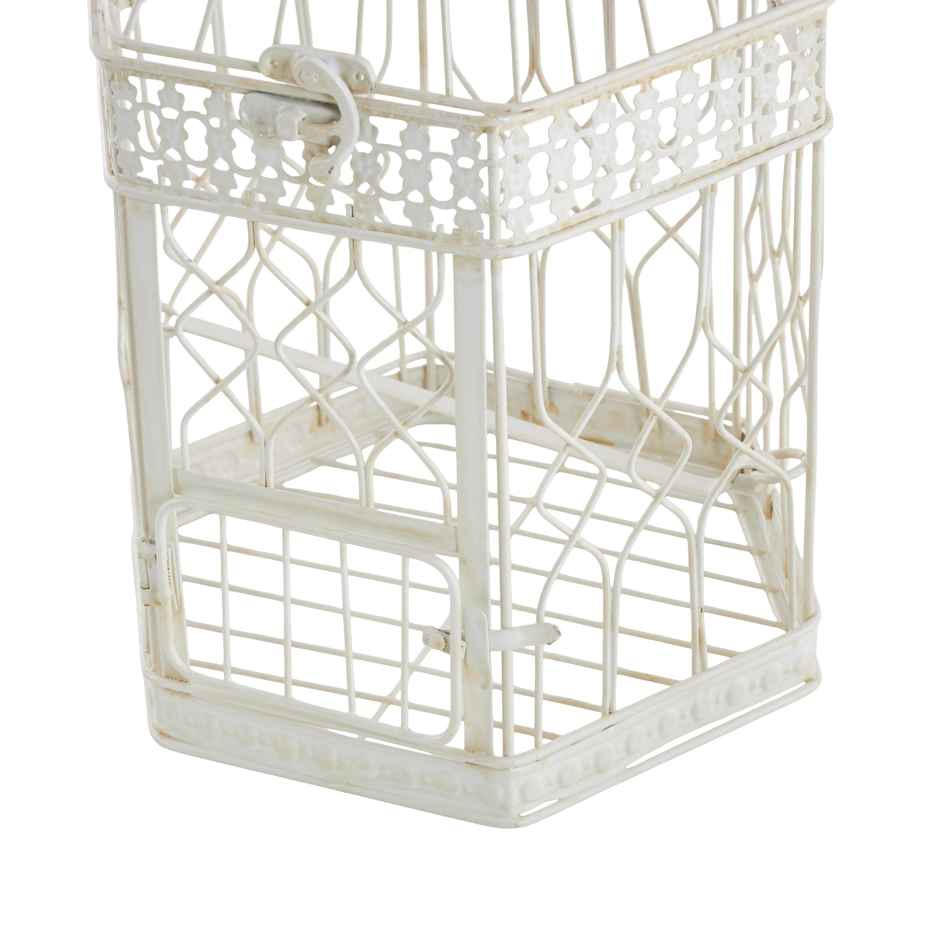 DecMode Cream Vintage Metal Birdcage with Crisscross Vertical Bars and Floral Embossed Design, Set of 2 21", 18"H