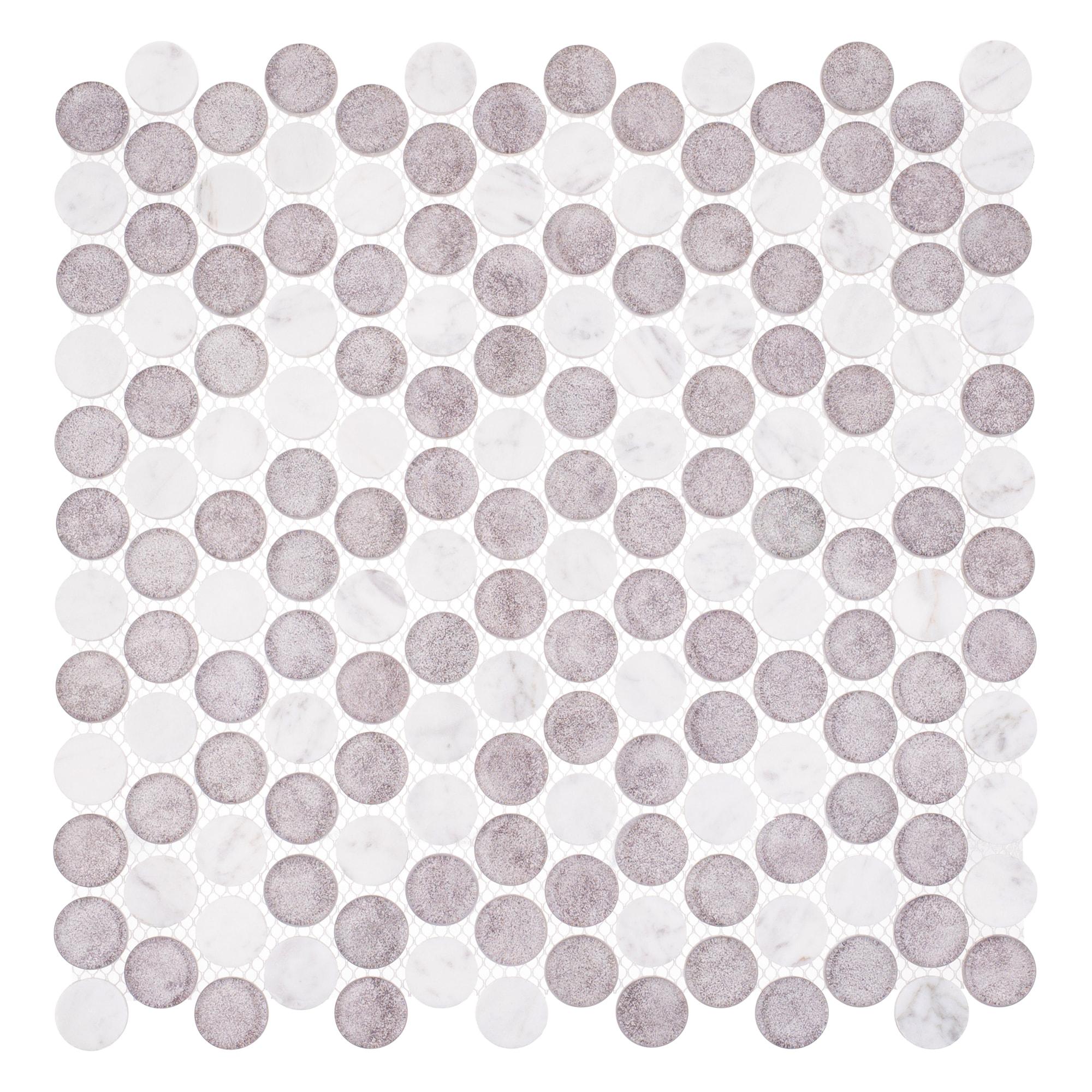 Space 3/4" Penny Round Glass & Natural Stone Mosaic Kitchen Backsplash, Bathroom, Shower, Wall and Floor Tile