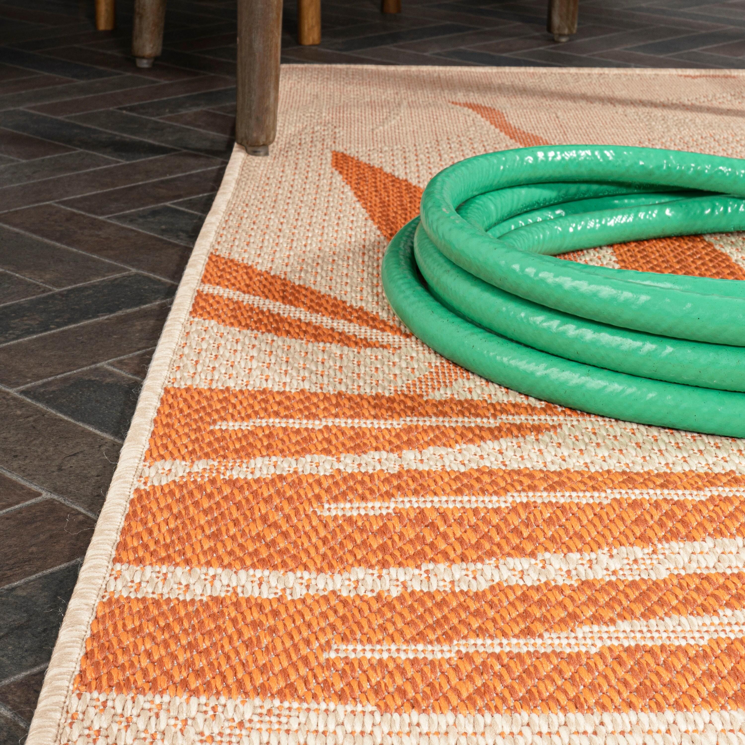 3' x 5' Havana Tropical Palm Leaf Indoor/Outdoor Area Rug, Cream/Orange - JONATHAN Y