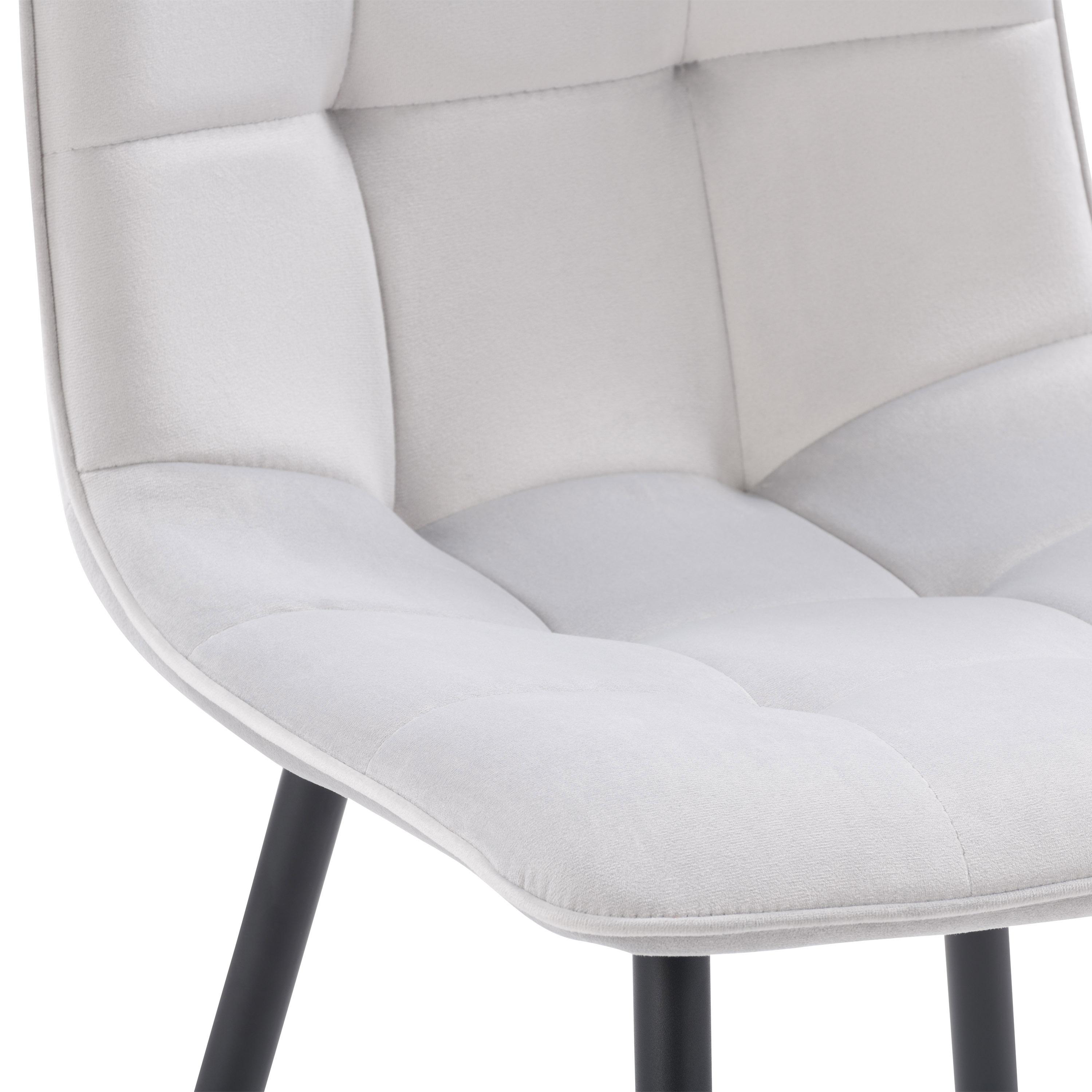 Nash Velvet Side Chair with Black Legs Light Gray - CorLiving: Upholstered Tufted, Tapered Metal Frame