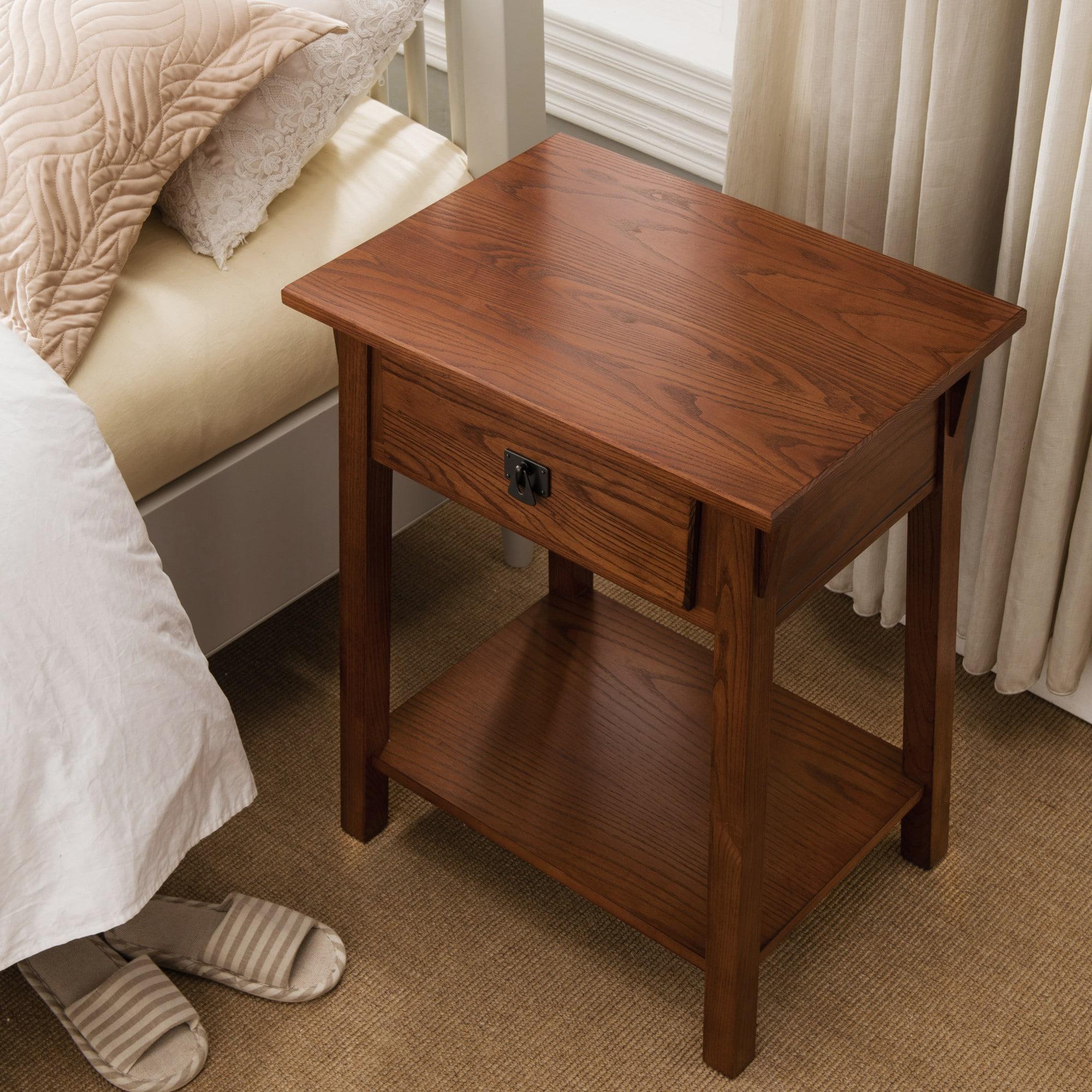 Nightstand Brown - Leick Home: Solid Wood, Mission Style, 28" High, with Drawer, 31 lbs