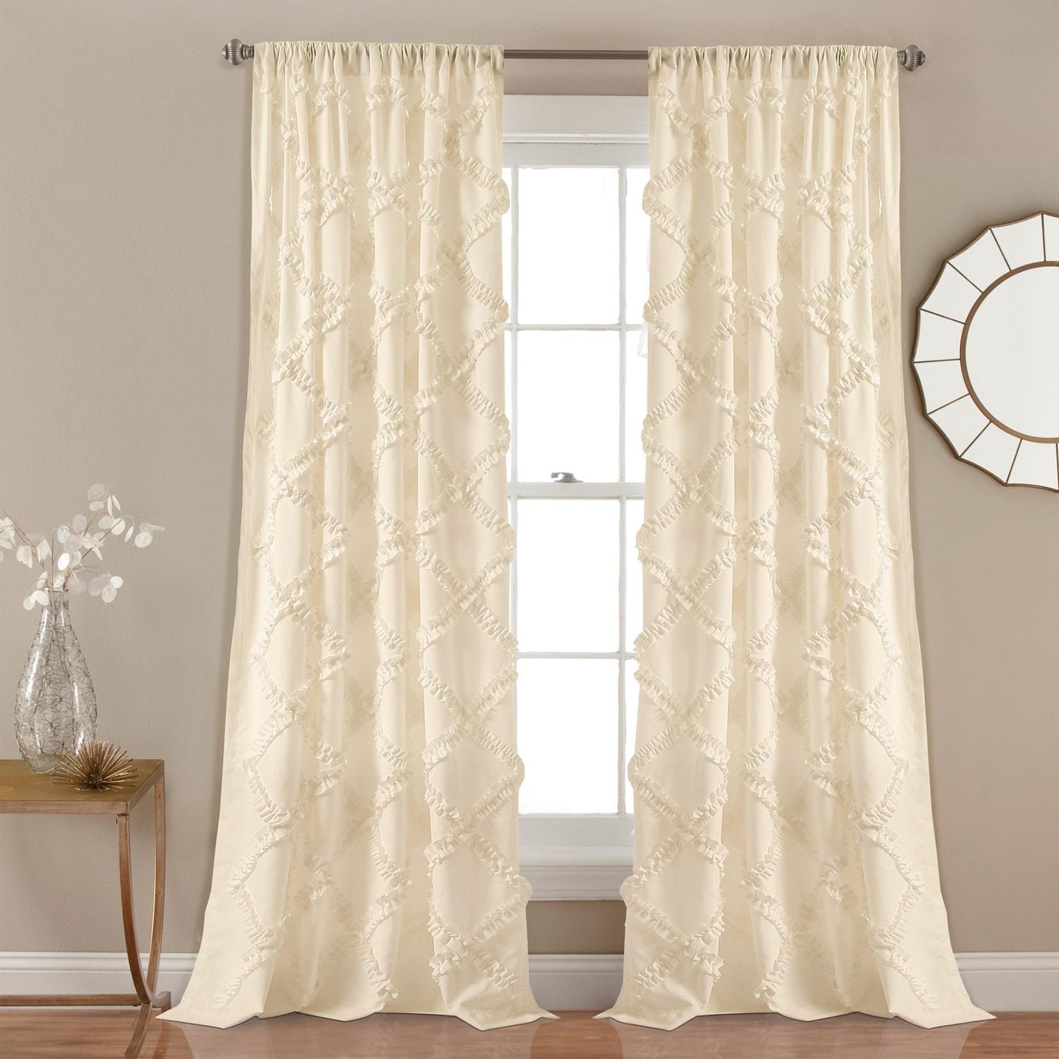 Set of 2 Ruffle Diamond Light Filtering Window Curtain Panels - Lush Décor