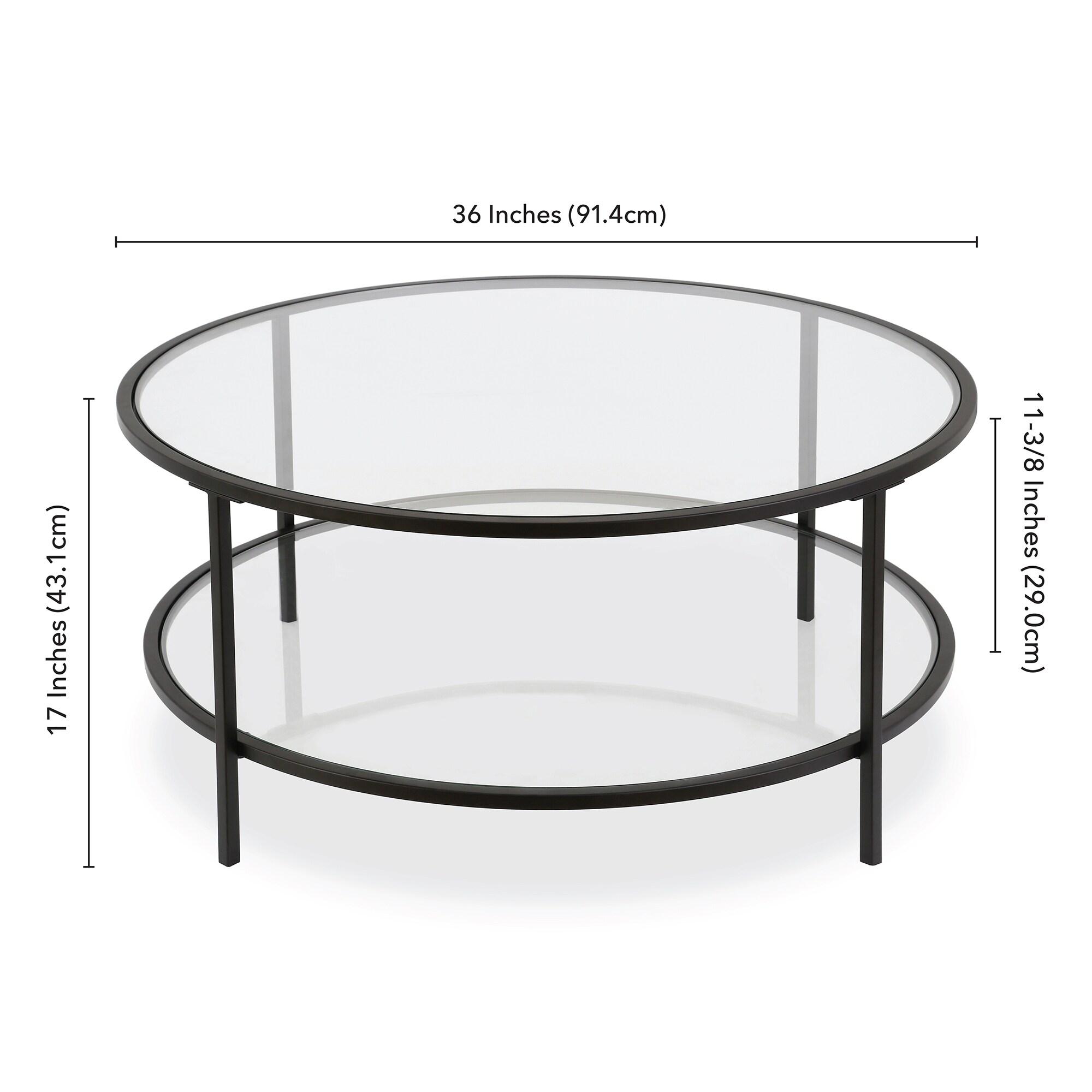 Evelyn&Zoe Sivil 36" Wide Round Coffee Table with Glass Top, Blackened Bronze