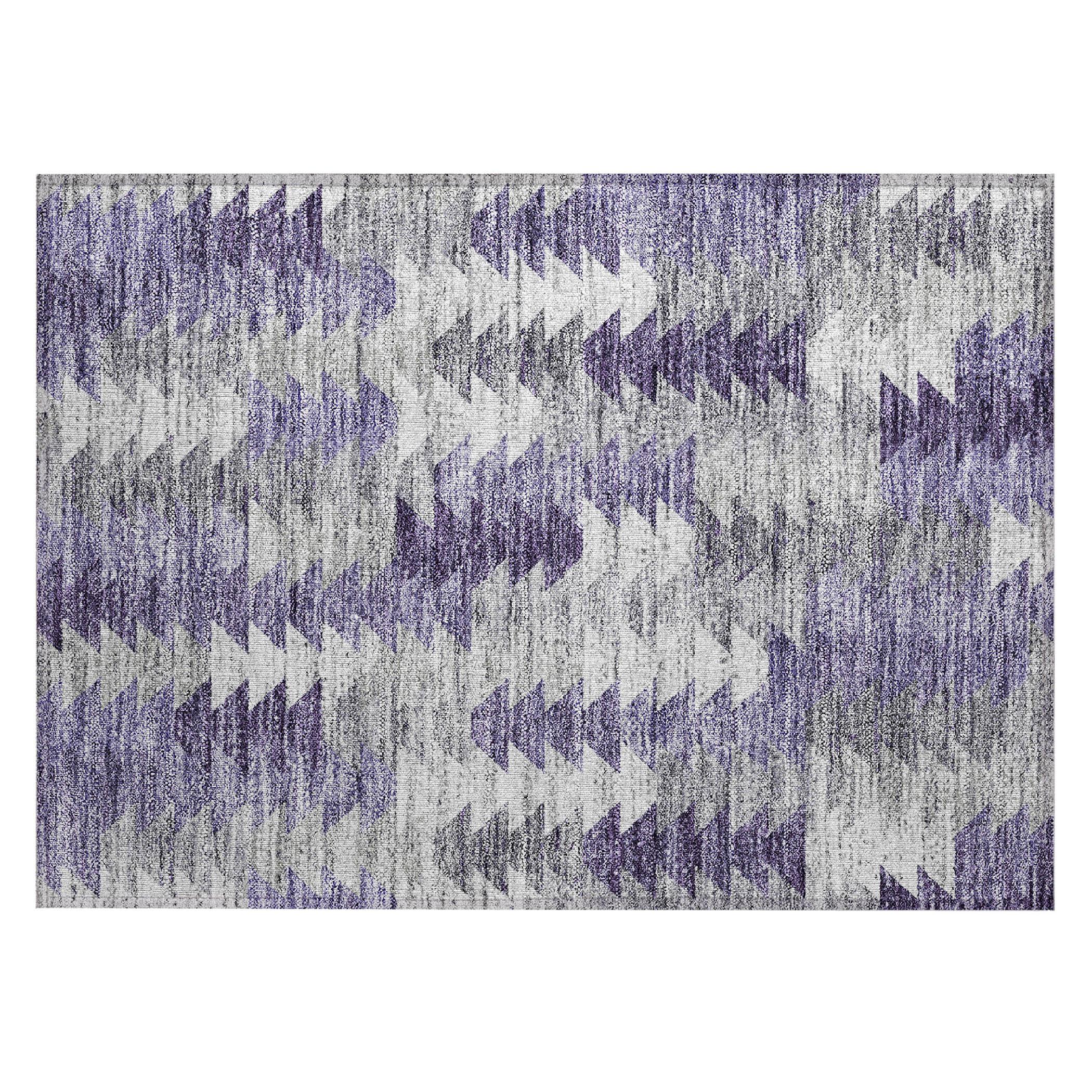 Purple and Gray Synthetic Flat Woven Washable Rug