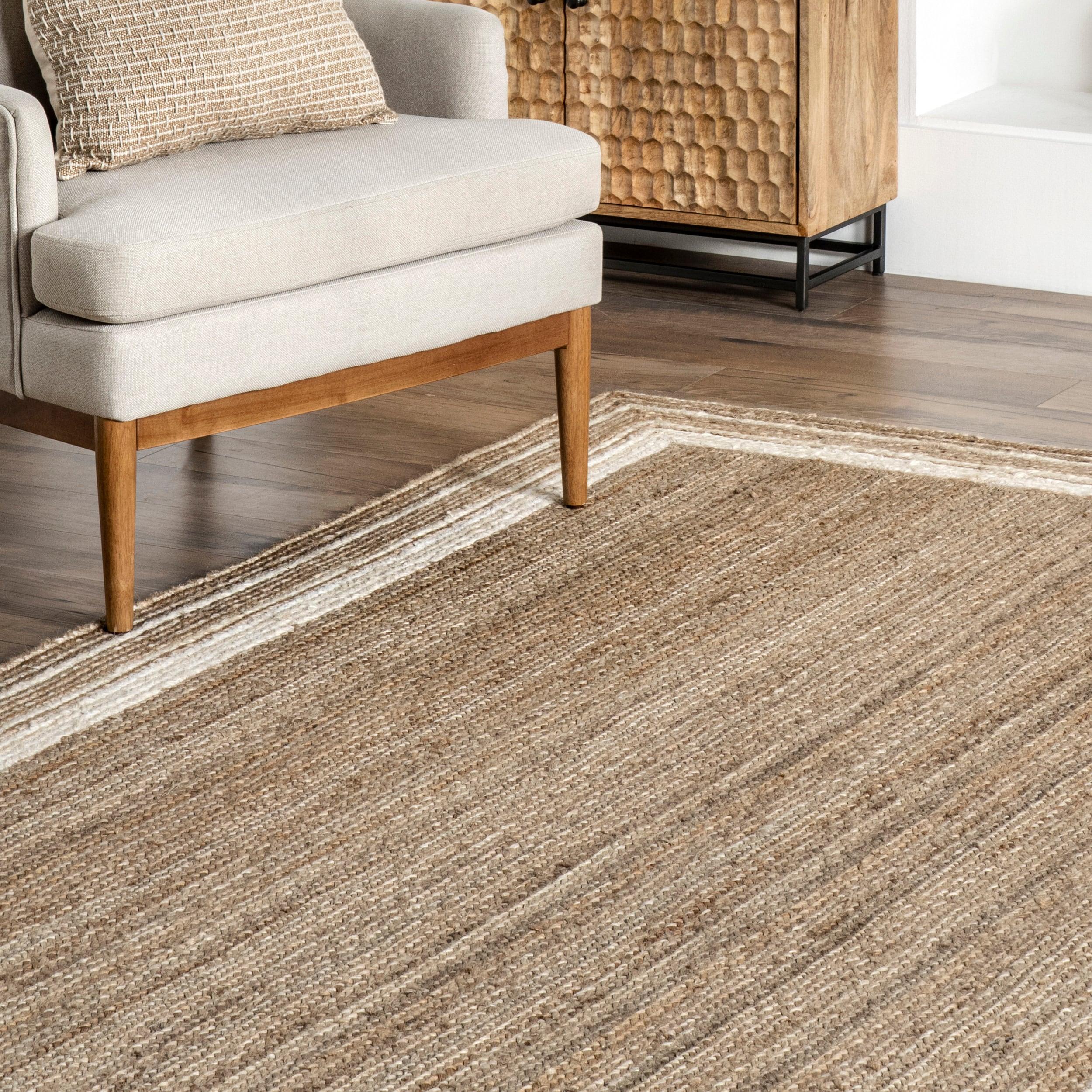 Nuloom Rikki Bordered 6x9 Jute Indoor Area Rug for Dining Room Rug Neutral Rug Living Room Rug Kitchen, Off White/Natural