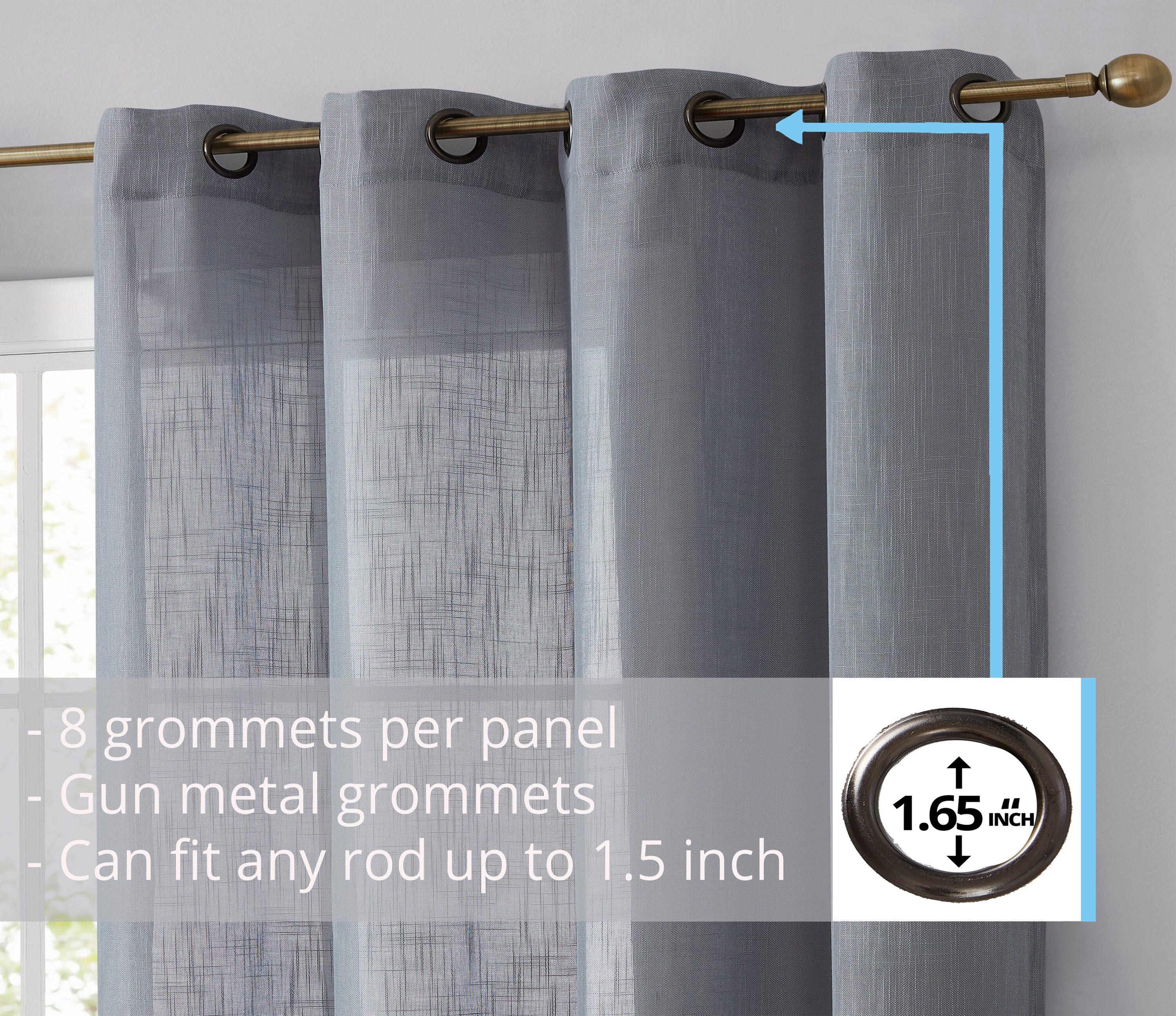 THD Serena Faux Linen Textured Semi Sheer Transparent Window Grommet Long Thick Curtain Panels, Pair