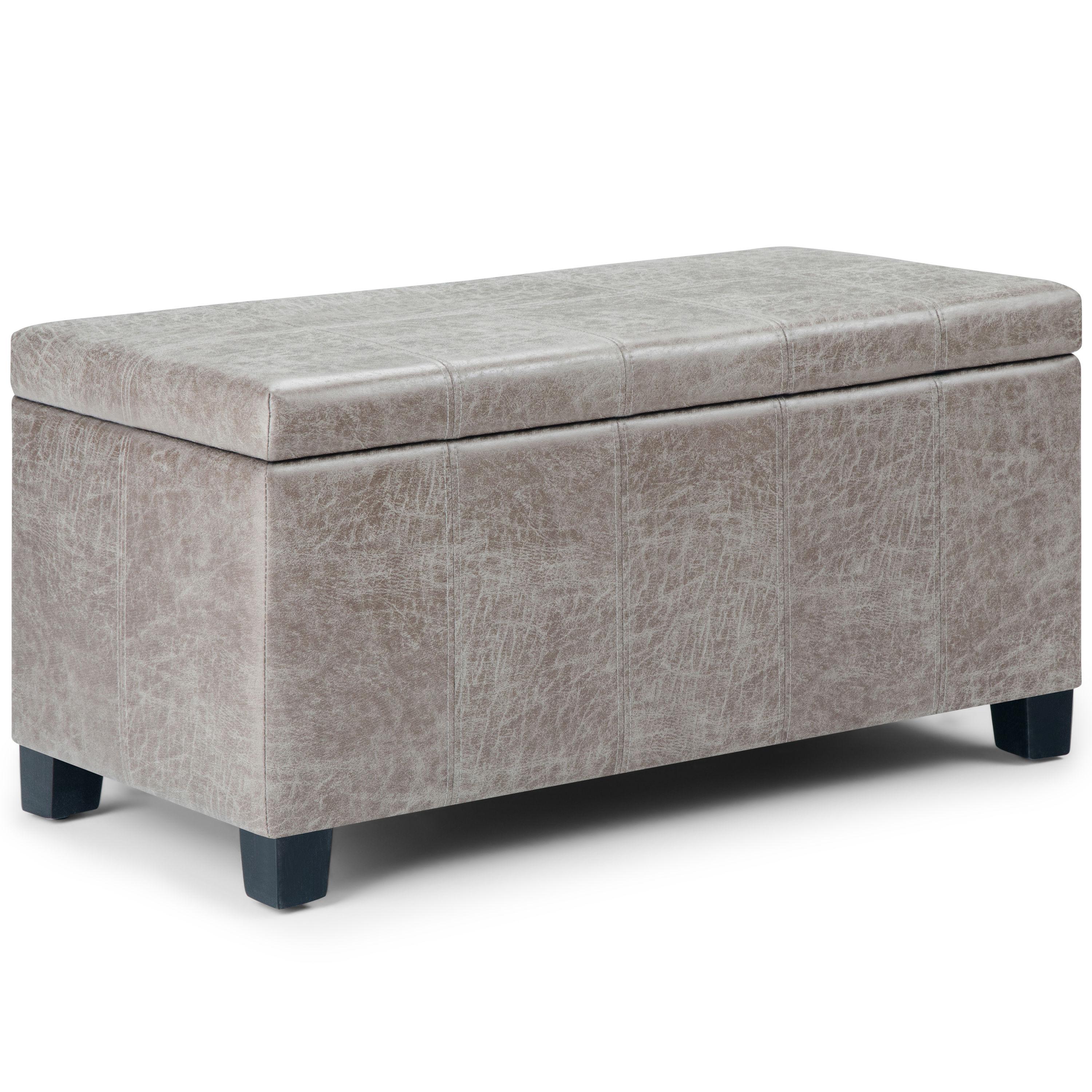 Dover 36 in. Wide Contemporary Rectangle Storage Ottoman Bench in Distressed Grey Taupe Vegan Faux Leather, Assembled