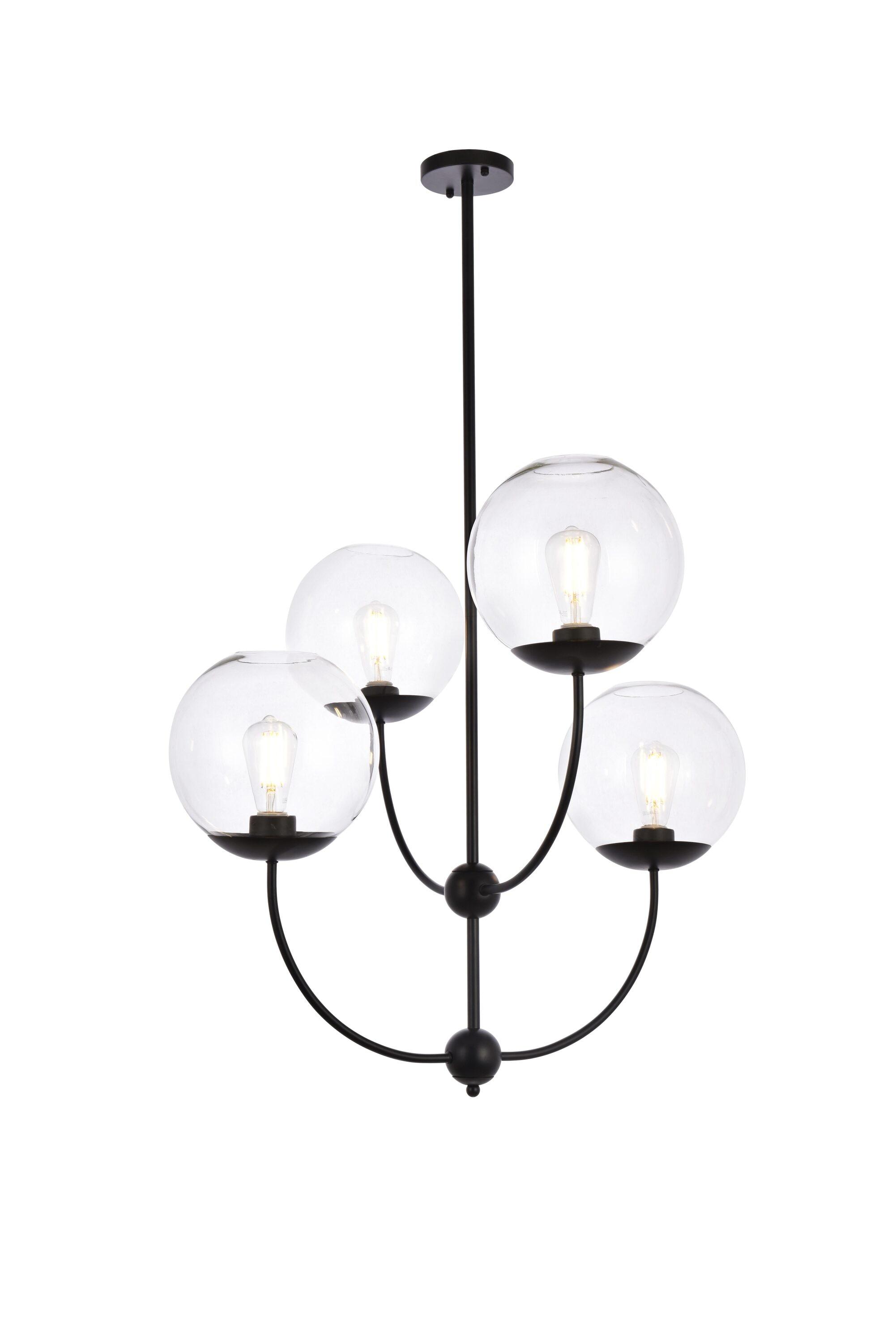 Elegant Lighting Lennon 31.5 inch pendant in black with clear shade