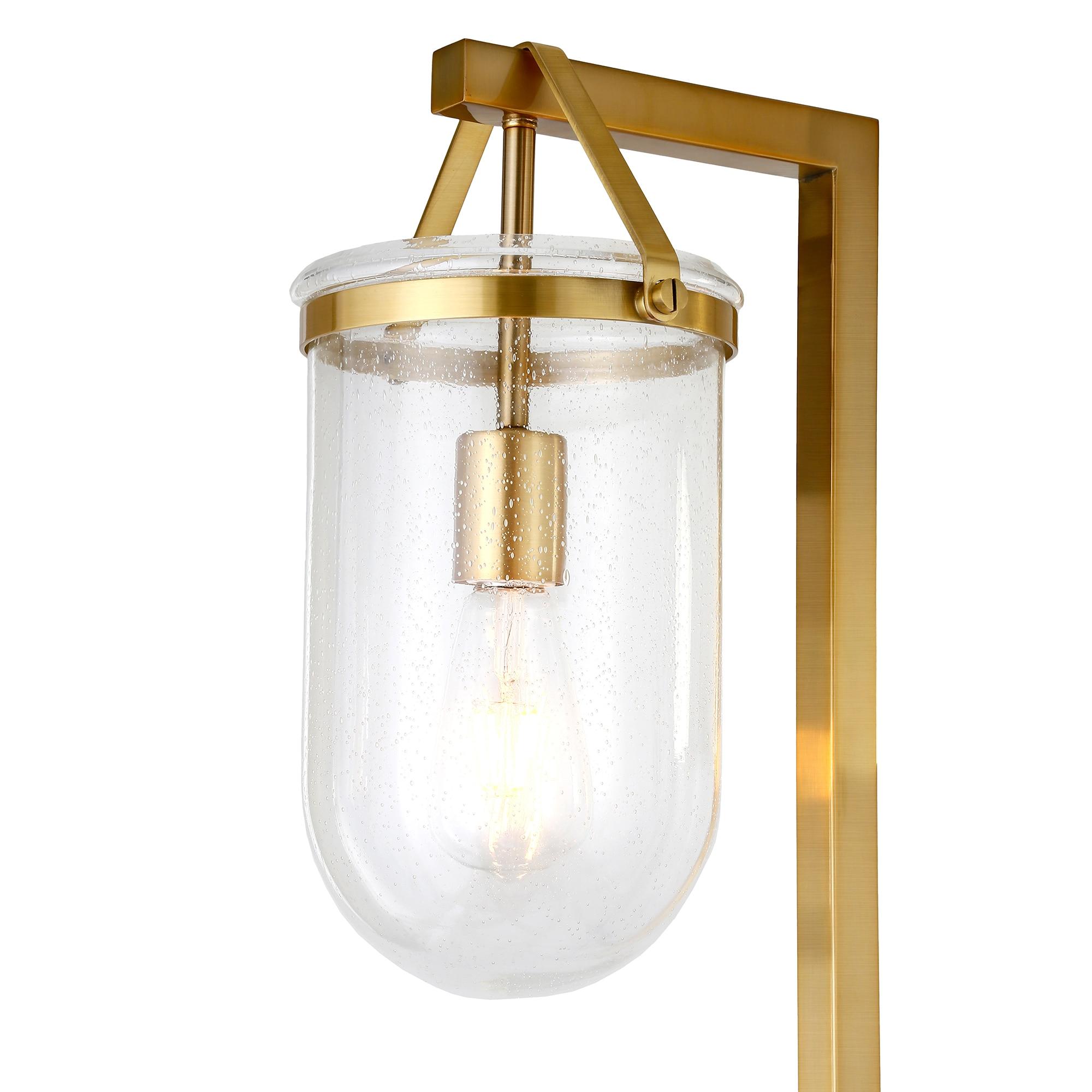 Evelyn&Zoe Shiloh 68" Tall Floor Lamp with Glass Shade, Brass/Seeded