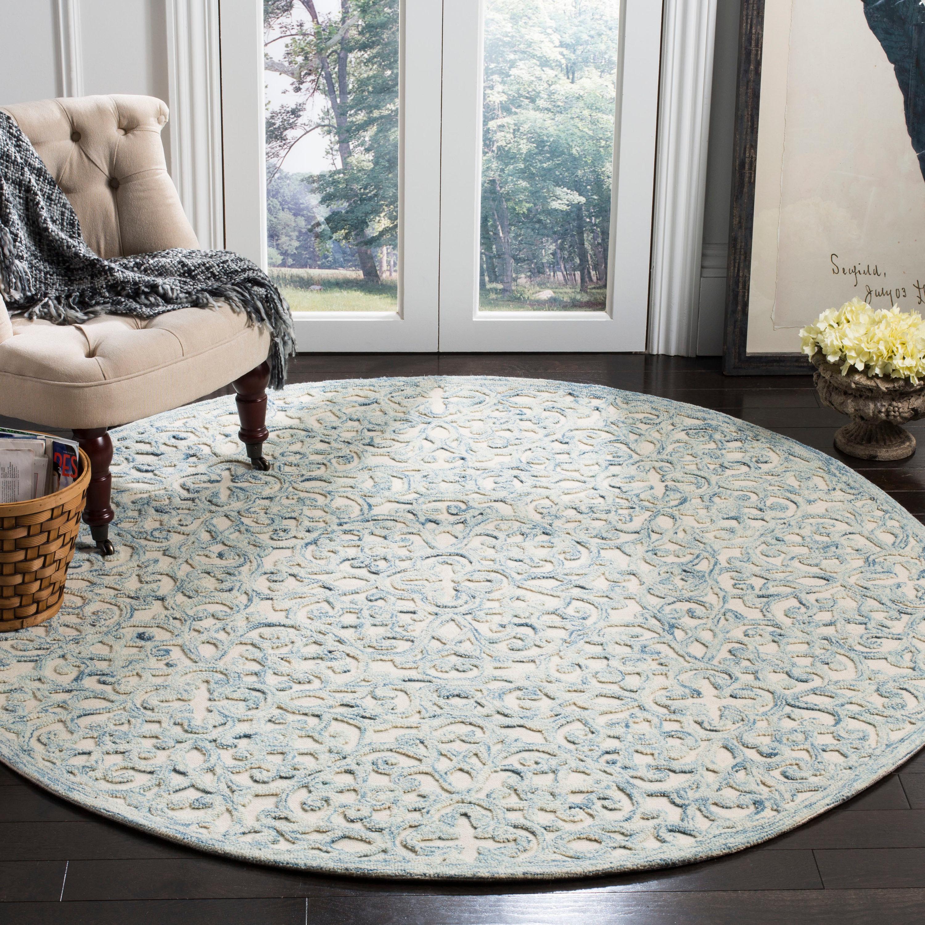 Trace TRC103 Hand Tufted Indoor Area Rug - Blue/Ivory - 6' round - Safavieh.